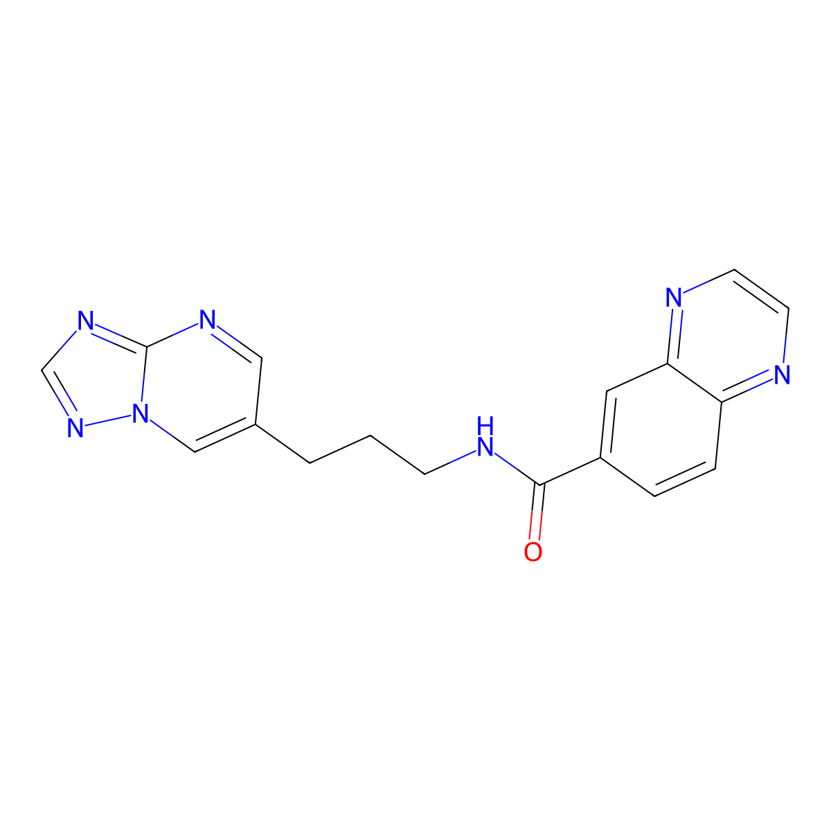 N-(3-([1,2,4]triazolo[1,5-a]pyrimidin-6-yl)propyl)quinoxaline-6-carboxamide molecular structure, CAS 2034317-77-4