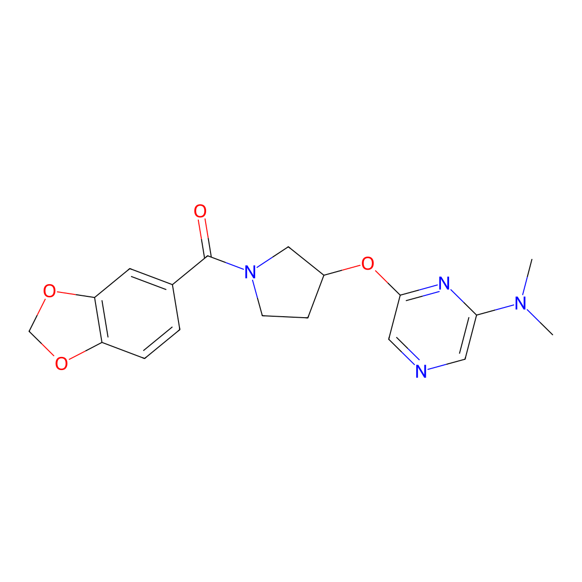 Benzo[d][1,3]dioxol-5-yl(3-((6-(dimethylamino)pyrazin-2-yl)oxy)pyrrolidin-1-yl)methanone molecular structure, CAS 2034317-78-5