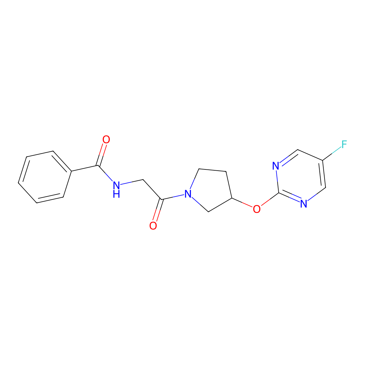 N-(2-(3-((5-fluoropyrimidin-2-yl)oxy)pyrrolidin-1-yl)-2-oxoethyl)benzamide molecular structure, CAS 2034317-82-1