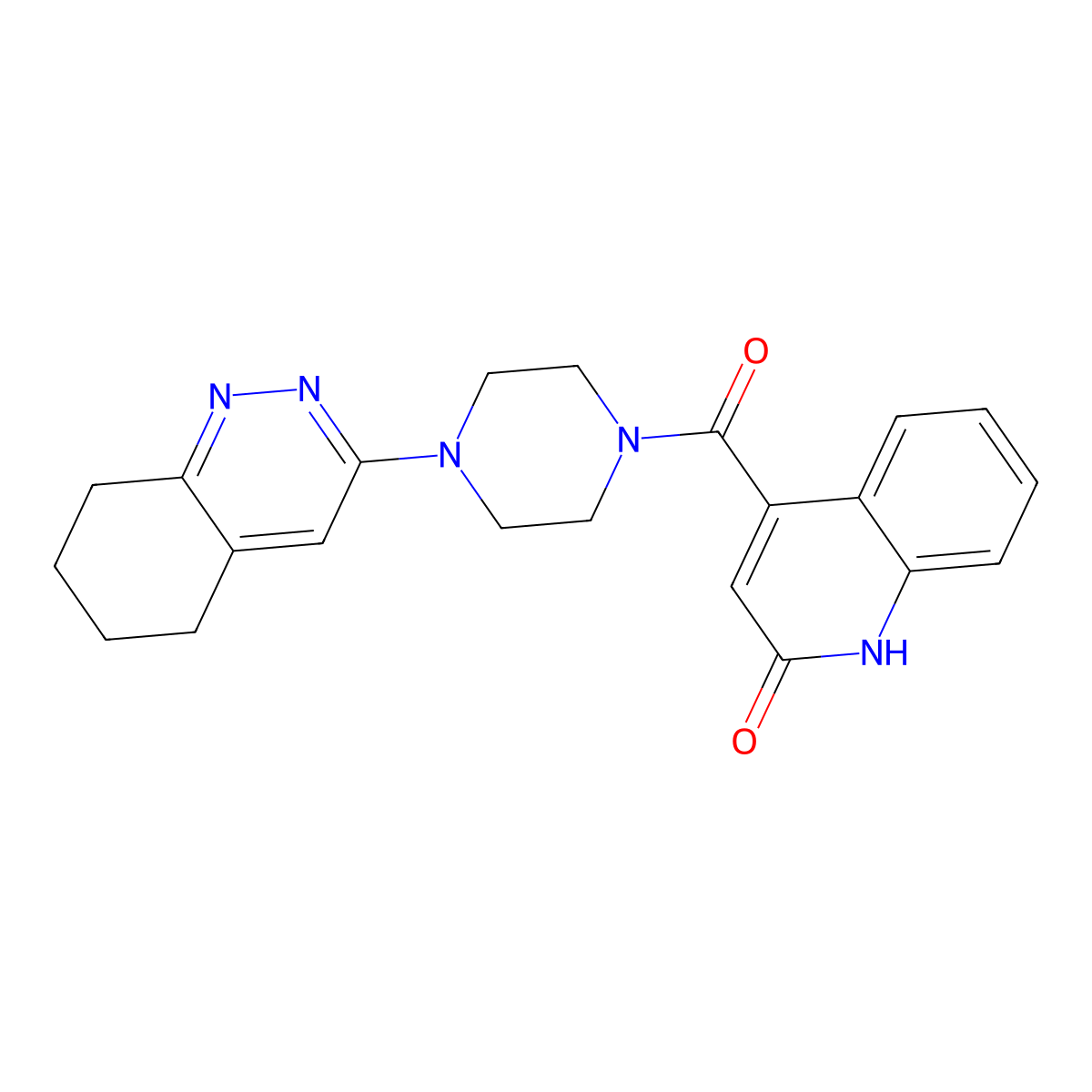 (2-Hydroxyquinolin-4-yl)(4-(5,6,7,8-tetrahydrocinnolin-3-yl)piperazin-1-yl)methanone molecular structure, CAS 2034317-93-4