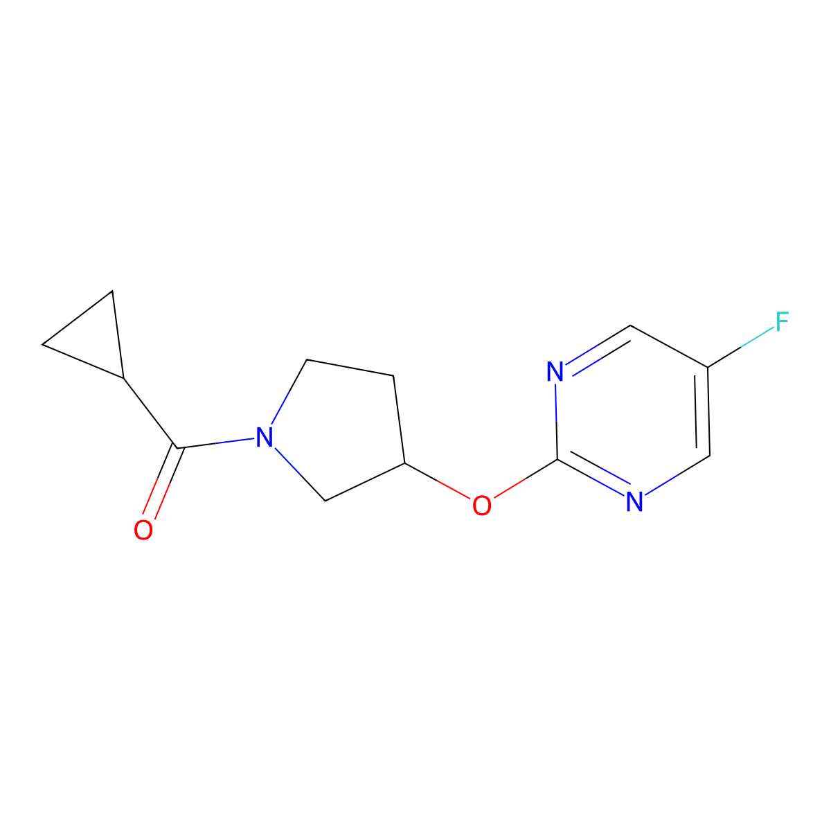 Cyclopropyl(3-((5-fluoropyrimidin-2-yl)oxy)pyrrolidin-1-yl)methanone molecular structure, CAS 2034317-95-6