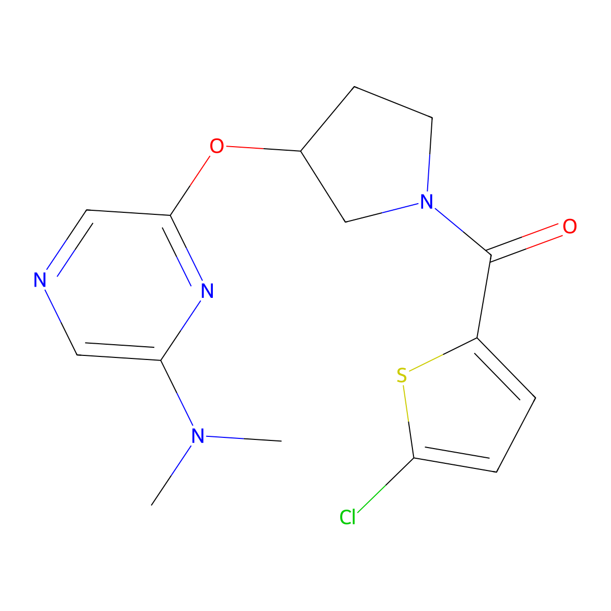 (5-Chlorothiophen-2-yl)(3-((6-(dimethylamino)pyrazin-2-yl)oxy)pyrrolidin-1-yl)methanone molecular structure, CAS 2034318-06-2