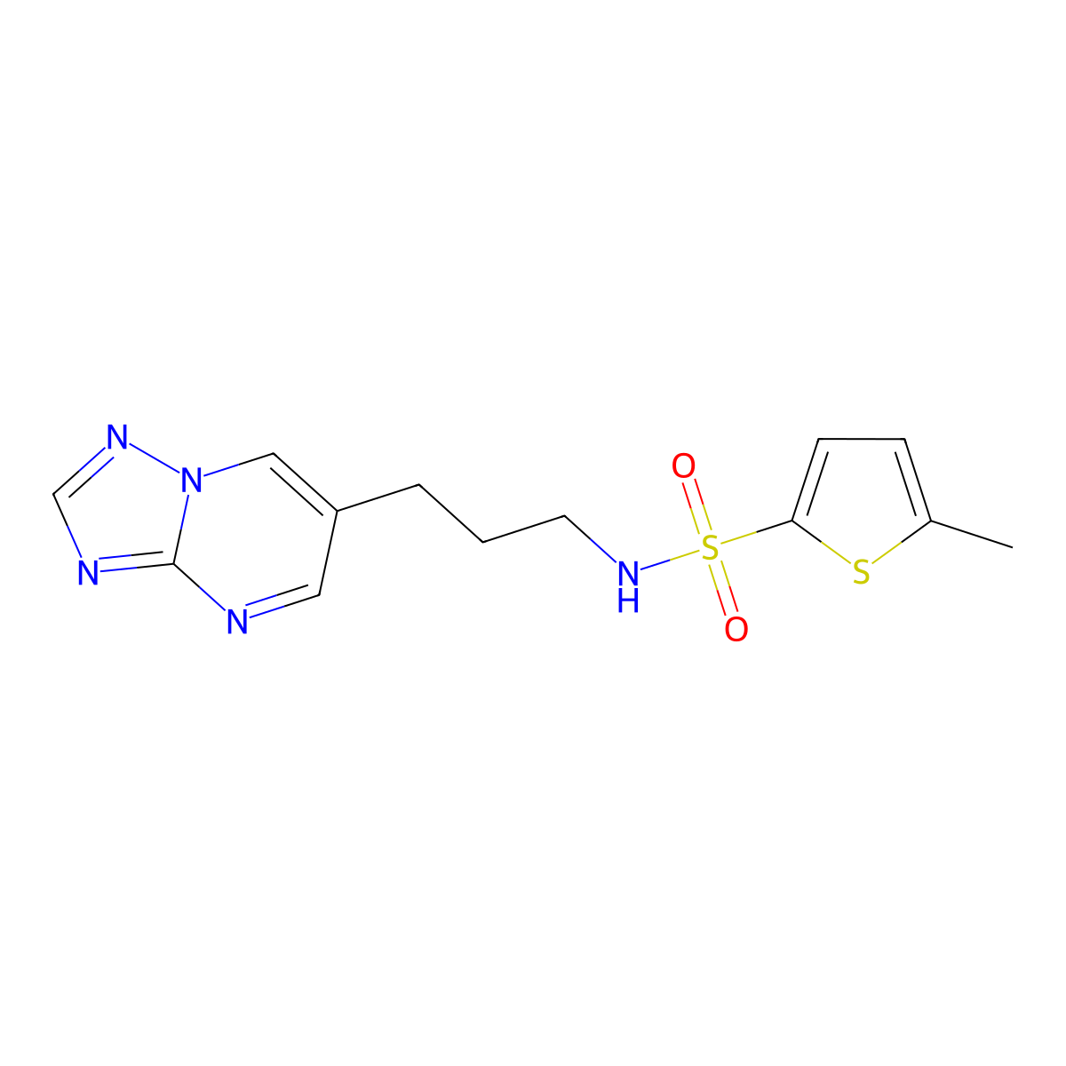 N-(3-([1,2,4]triazolo[1,5-a]pyrimidin-6-yl)propyl)-5-methylthiophene-2-sulfonamide molecular structure, CAS 2034318-07-3