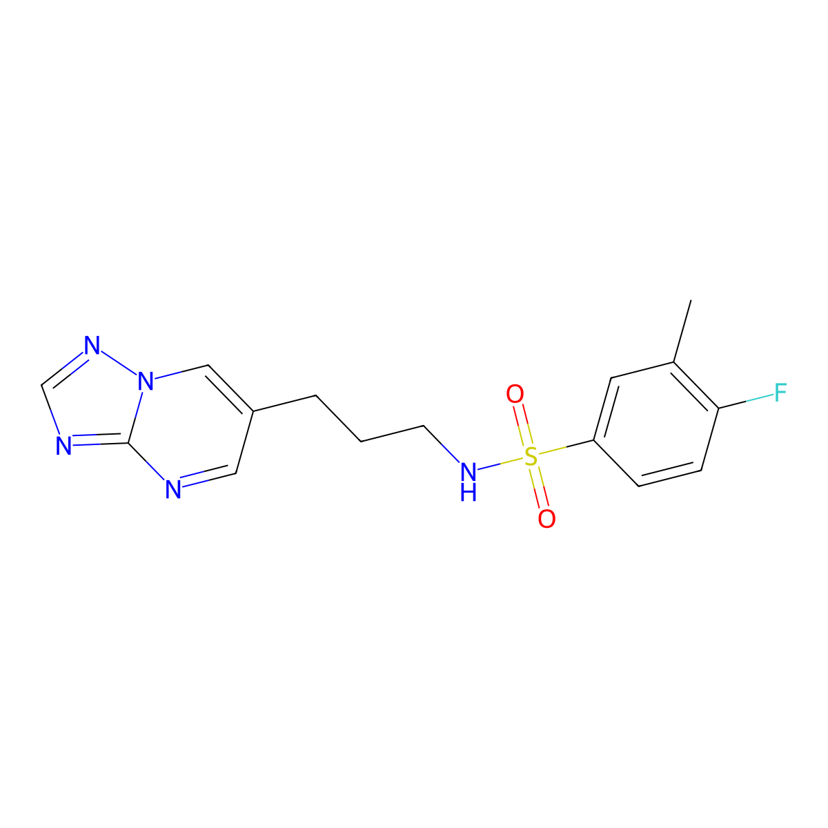 N-(3-([1,2,4]triazolo[1,5-a]pyrimidin-6-yl)propyl)-4-fluoro-3-methylbenzenesulfonamide molecular structure, CAS 2034318-15-3