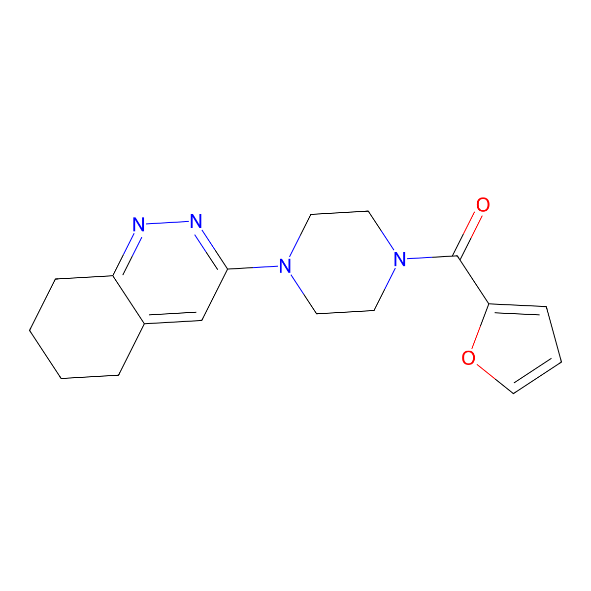Furan-2-yl(4-(5,6,7,8-tetrahydrocinnolin-3-yl)piperazin-1-yl)methanone molecular structure, CAS 2034318-17-5