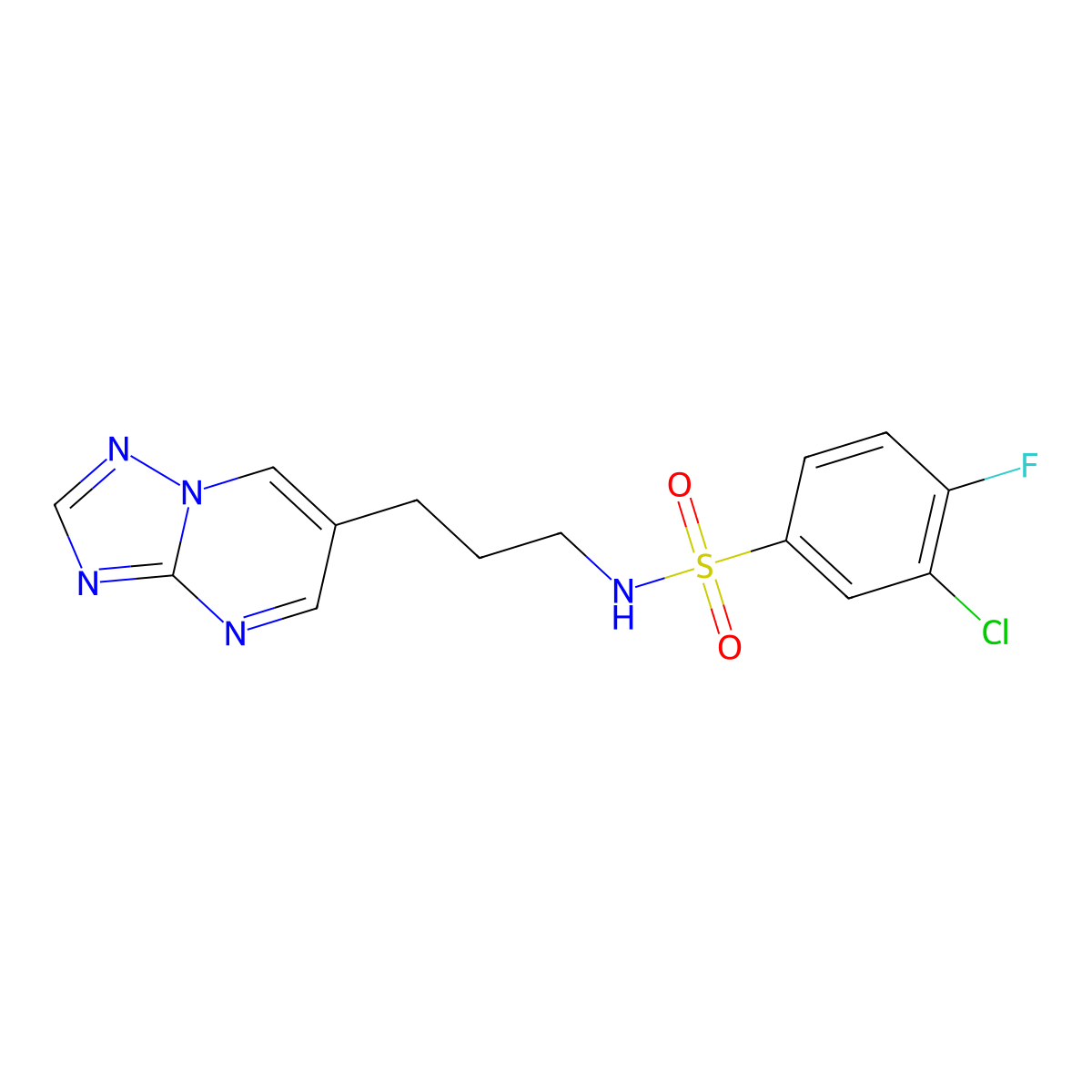 N-(3-([1,2,4]triazolo[1,5-a]pyrimidin-6-yl)propyl)-3-chloro-4-fluorobenzenesulfonamide molecular structure, CAS 2034318-20-0