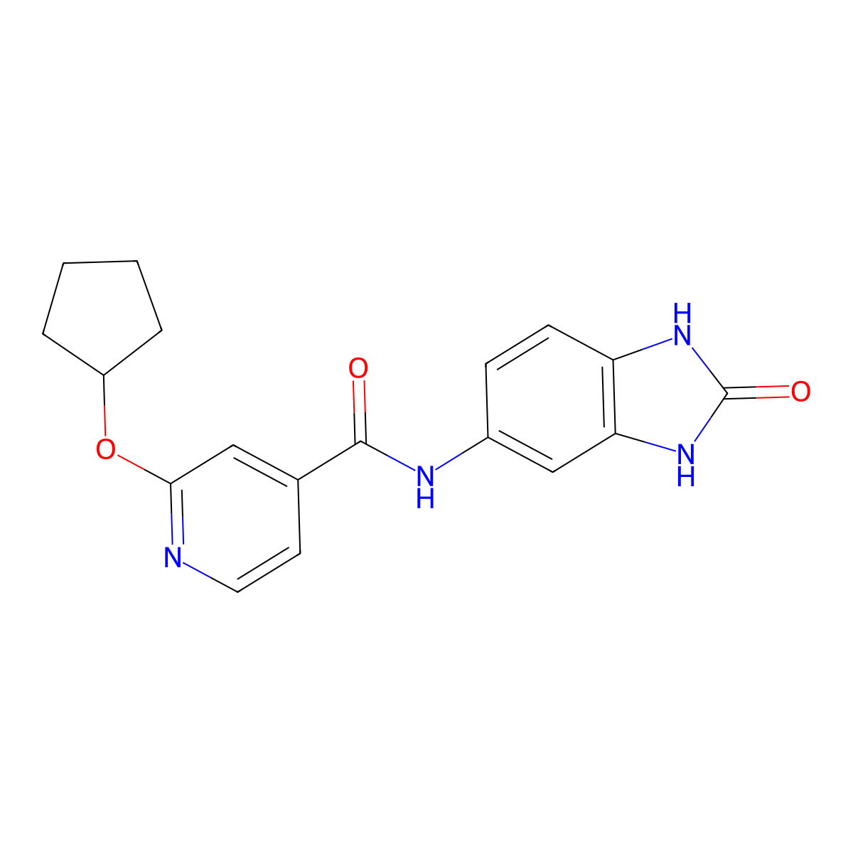 2-(cyclopentyloxy)-N-(2-oxo-2,3-dihydro-1H-benzo[d]imidazol-5-yl)isonicotinamide molecular structure, CAS 2034318-25-5