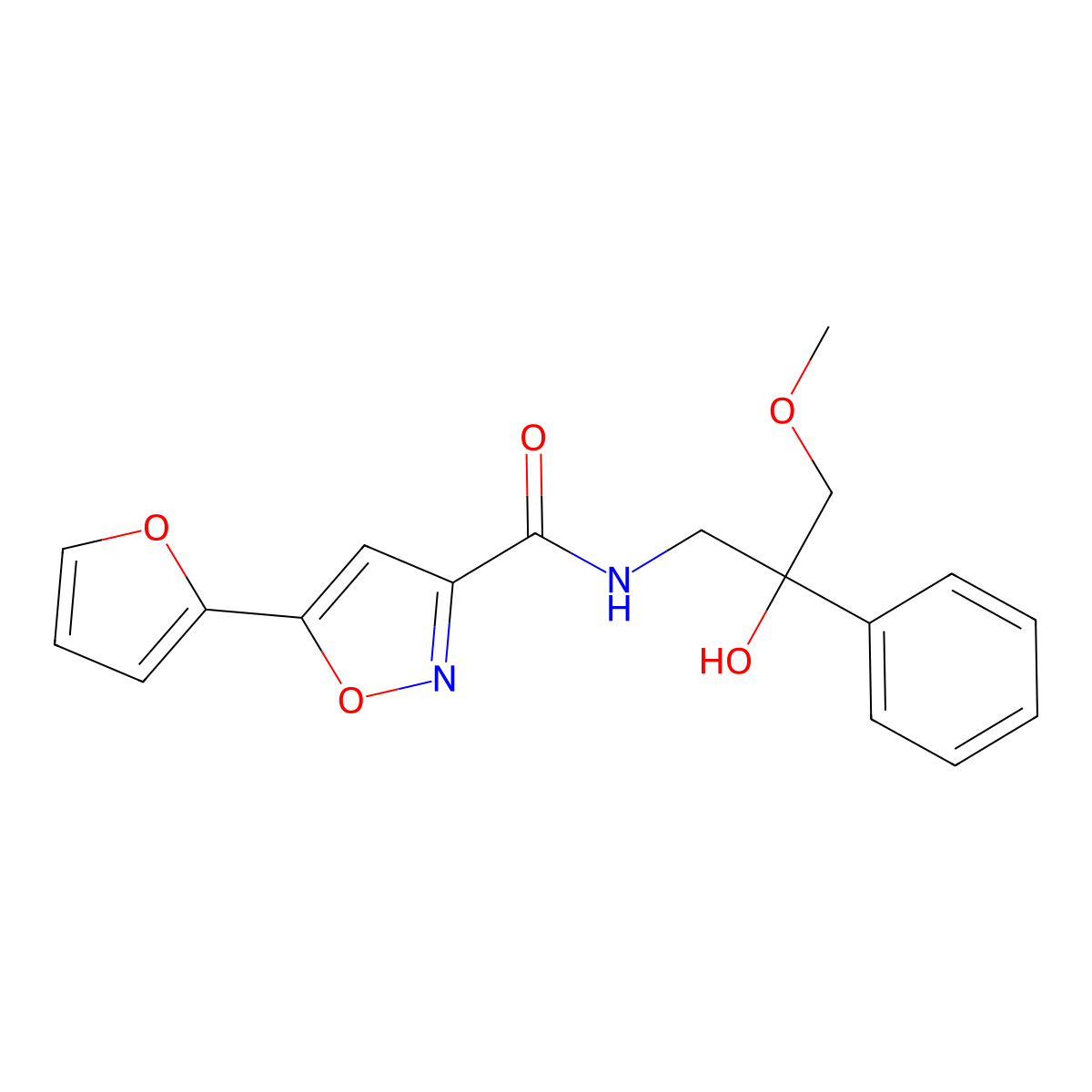 5-(furan-2-yl)-N-(2-hydroxy-3-methoxy-2-phenylpropyl)isoxazole-3-carboxamide molecular structure, CAS 2034318-30-2