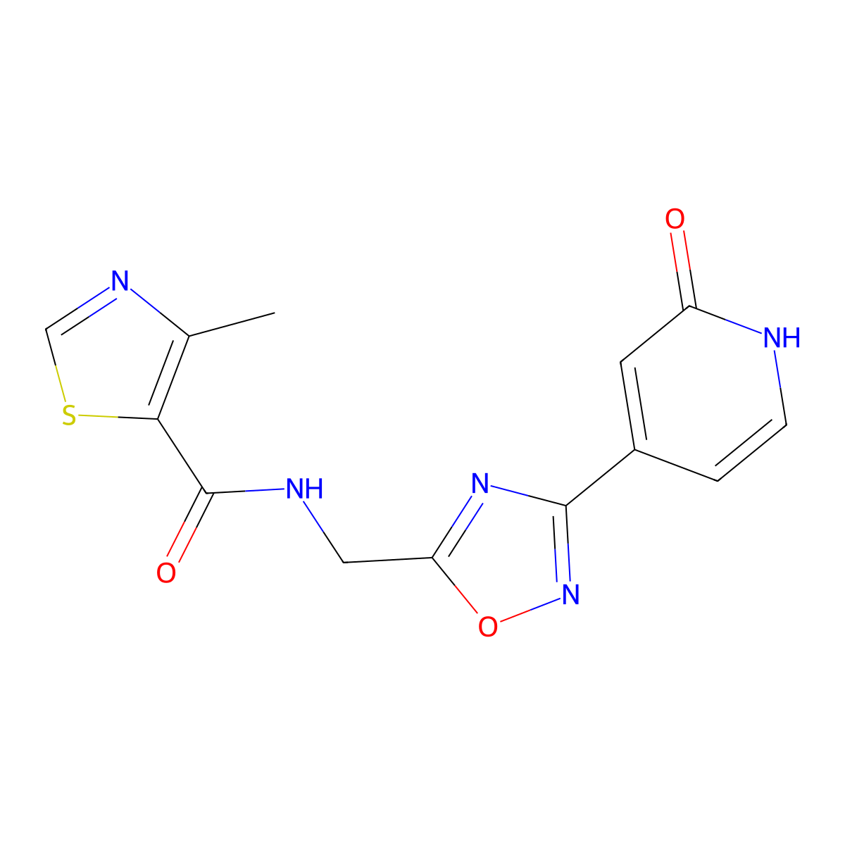 4-methyl-N-((3-(2-oxo-1,2-dihydropyridin-4-yl)-1,2,4-oxadiazol-5-yl)methyl)thiazole-5-carboxamide molecular structure, CAS 2034318-33-5