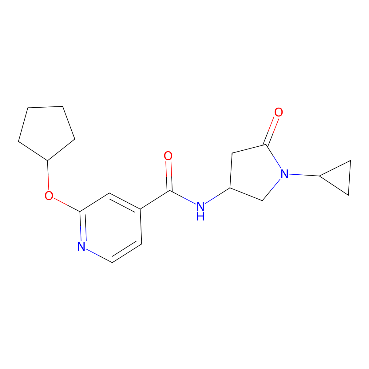 2-(cyclopentyloxy)-N-(1-cyclopropyl-5-oxopyrrolidin-3-yl)isonicotinamide molecular structure, CAS 2034318-36-8