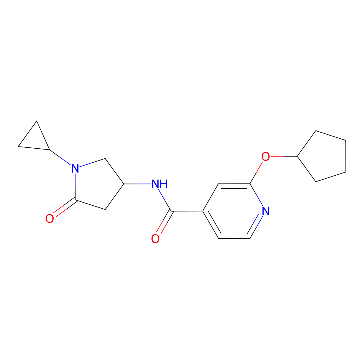 2-(cyclopentyloxy)-N-(1-cyclopropyl-5-oxopyrrolidin-3-yl)isonicotinamide molecular structure, CAS 2034318-36-8