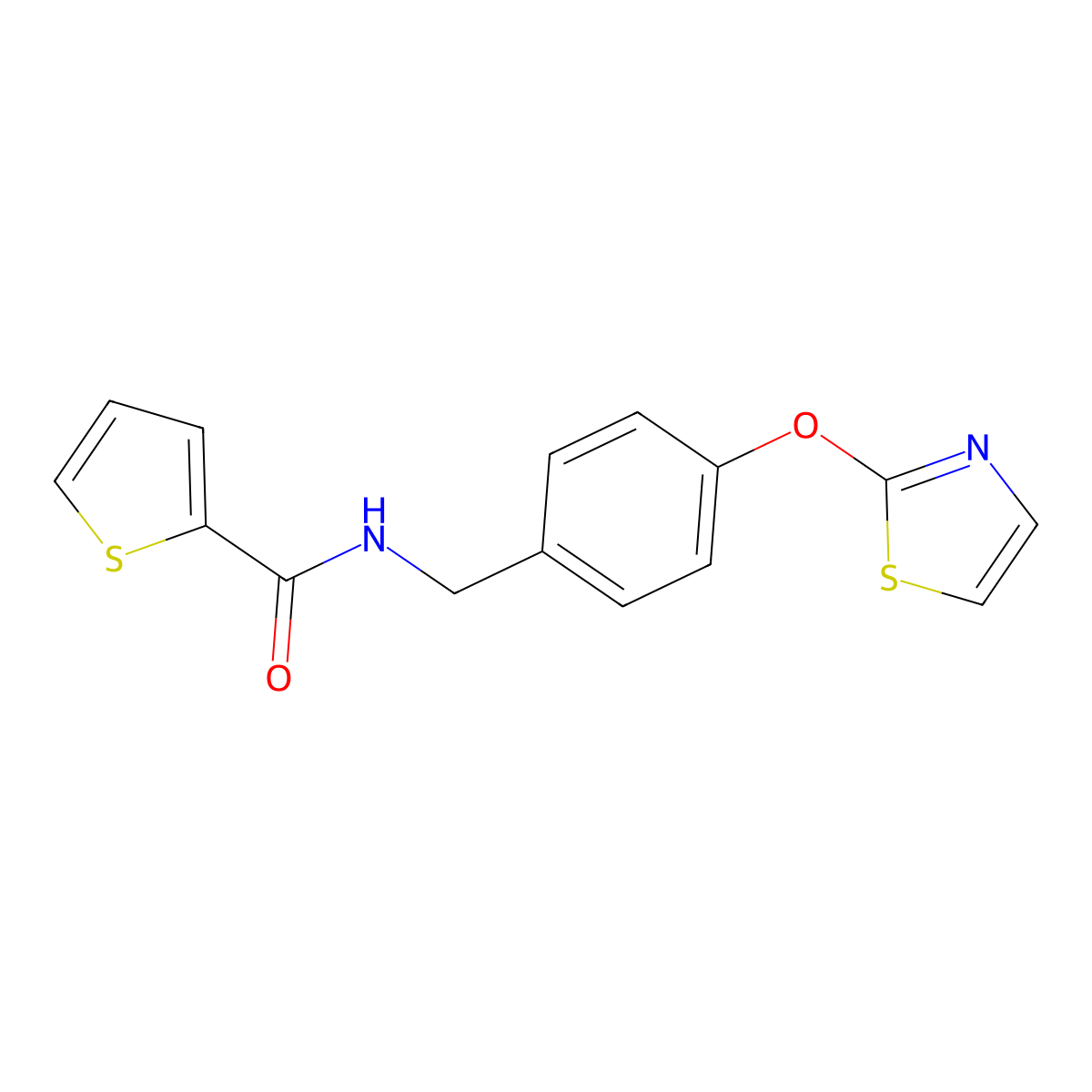 N-(4-(thiazol-2-yloxy)benzyl)thiophene-2-carboxamide molecular structure, CAS 2034318-38-0