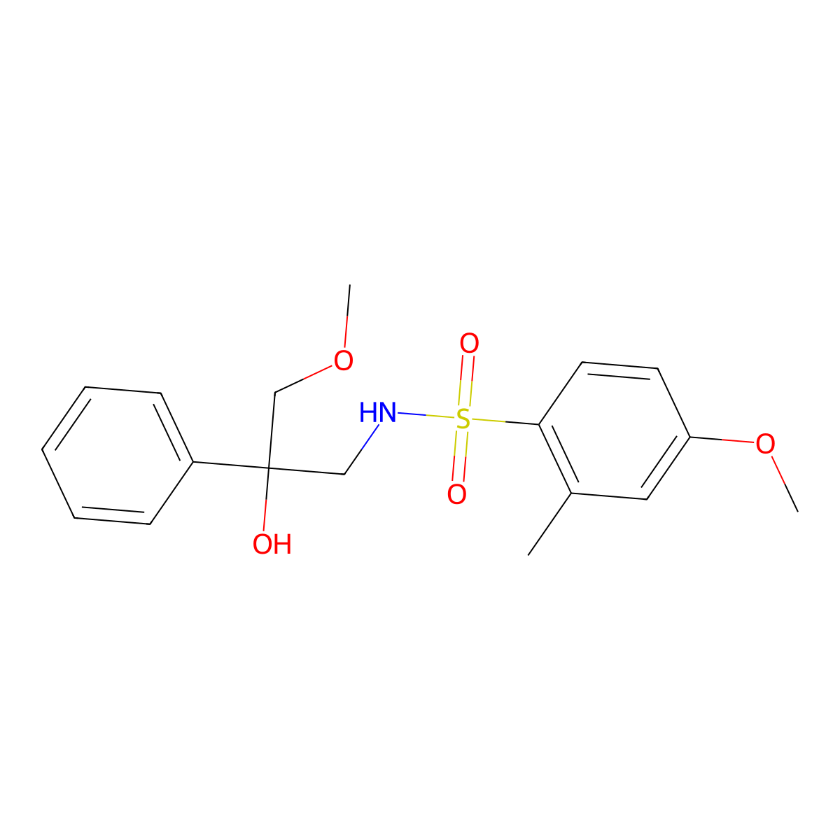 N-(2-hydroxy-3-methoxy-2-phenylpropyl)-4-methoxy-2-methylbenzenesulfonamide molecular structure, CAS 2034318-42-6
