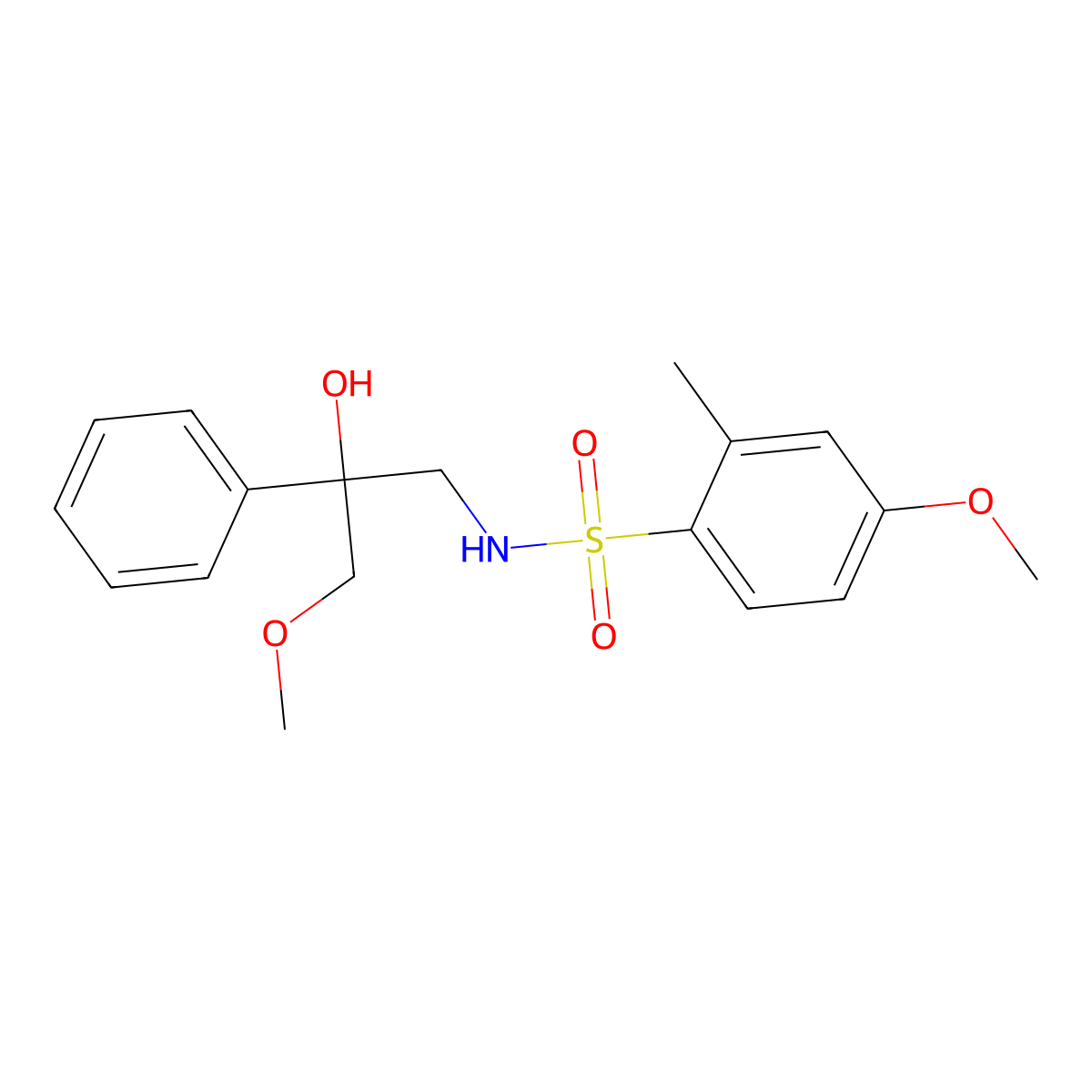 N-(2-hydroxy-3-methoxy-2-phenylpropyl)-4-methoxy-2-methylbenzenesulfonamide molecular structure, CAS 2034318-42-6