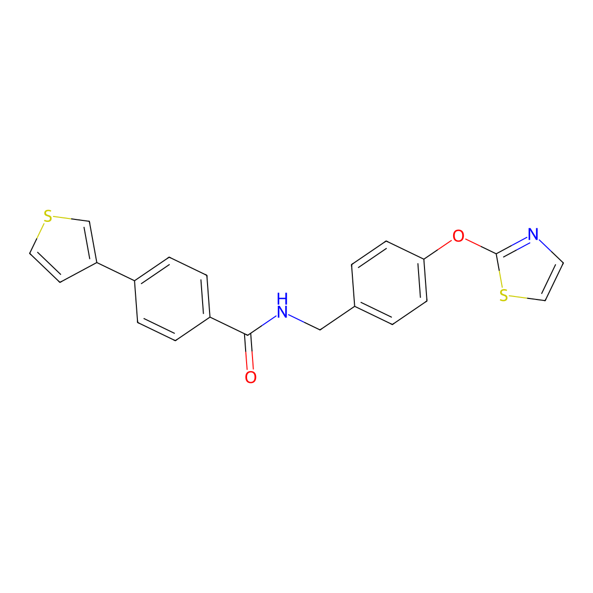 N-(4-(thiazol-2-yloxy)benzyl)-4-(thiophen-3-yl)benzamide molecular structure, CAS 2034318-43-7