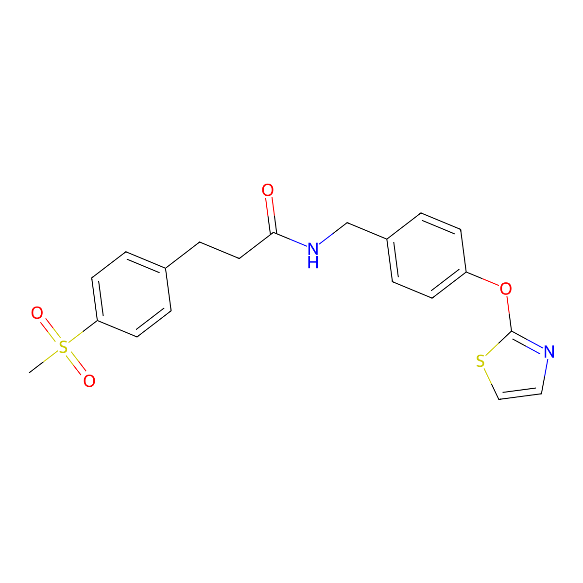 3-(4-(methylsulfonyl)phenyl)-N-(4-(thiazol-2-yloxy)benzyl)propanamide molecular structure, CAS 2034318-46-0