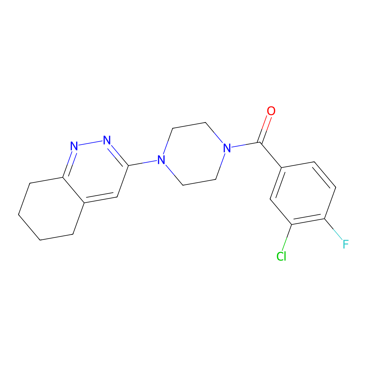 (3-Chloro-4-fluorophenyl)(4-(5,6,7,8-tetrahydrocinnolin-3-yl)piperazin-1-yl)methanone molecular structure, CAS 2034318-53-9