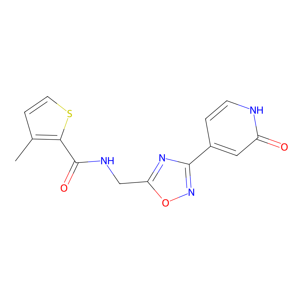3-methyl-N-((3-(2-oxo-1,2-dihydropyridin-4-yl)-1,2,4-oxadiazol-5-yl)methyl)thiophene-2-carboxamide molecular structure, CAS 2034318-54-0