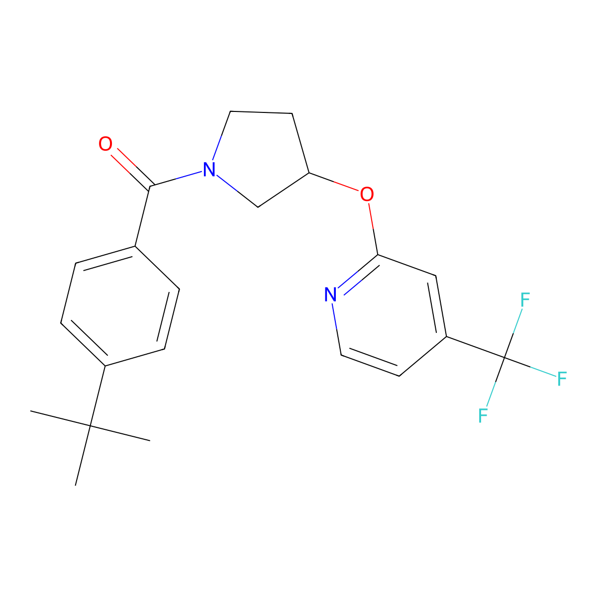 (4-(Tert-butyl)phenyl)(3-((4-(trifluoromethyl)pyridin-2-yl)oxy)pyrrolidin-1-yl)methanone molecular structure, CAS 2034318-55-1