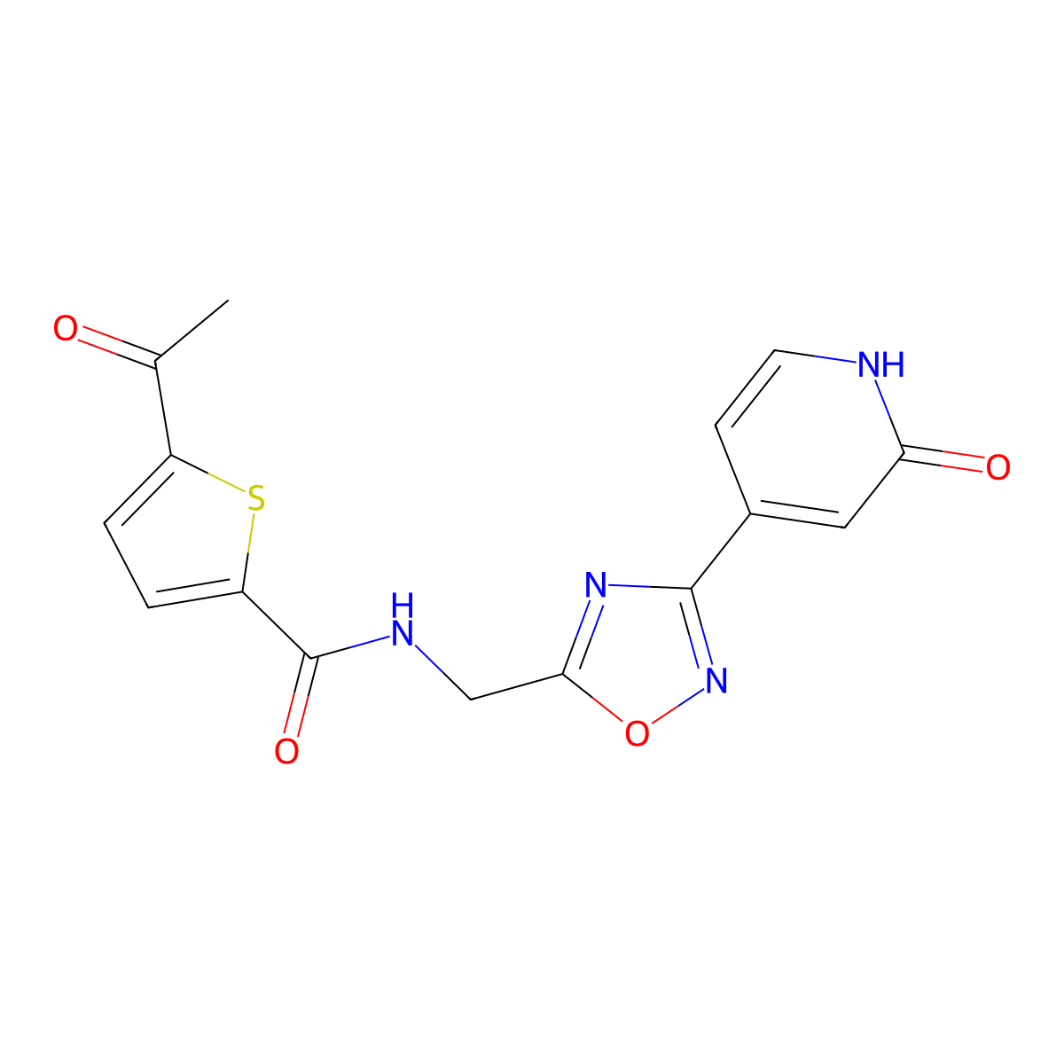 5-acetyl-N-((3-(2-oxo-1,2-dihydropyridin-4-yl)-1,2,4-oxadiazol-5-yl)methyl)thiophene-2-carboxamide molecular structure, CAS 2034318-58-4