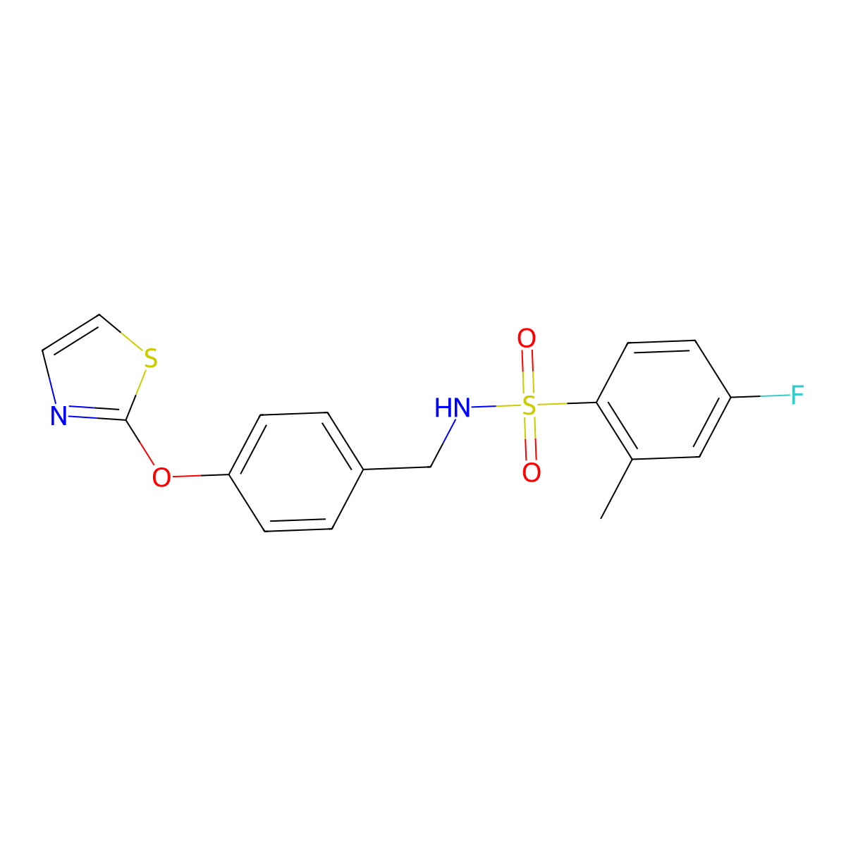 4-fluoro-2-methyl-N-(4-(thiazol-2-yloxy)benzyl)benzenesulfonamide molecular structure, CAS 2034318-61-9