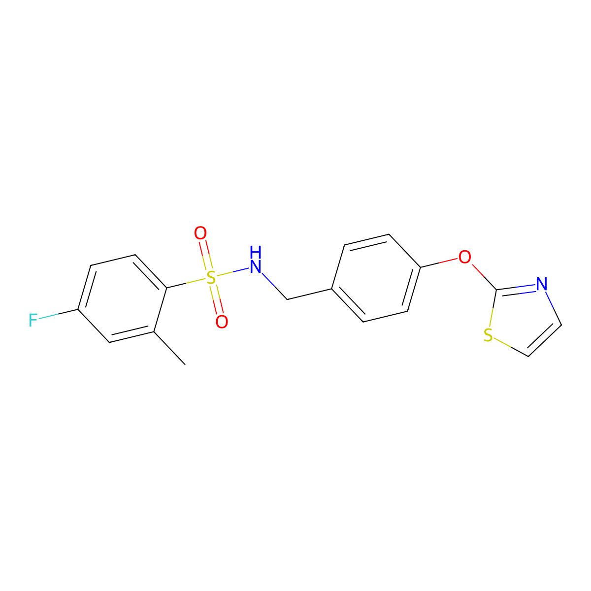 4-fluoro-2-methyl-N-(4-(thiazol-2-yloxy)benzyl)benzenesulfonamide molecular structure, CAS 2034318-61-9