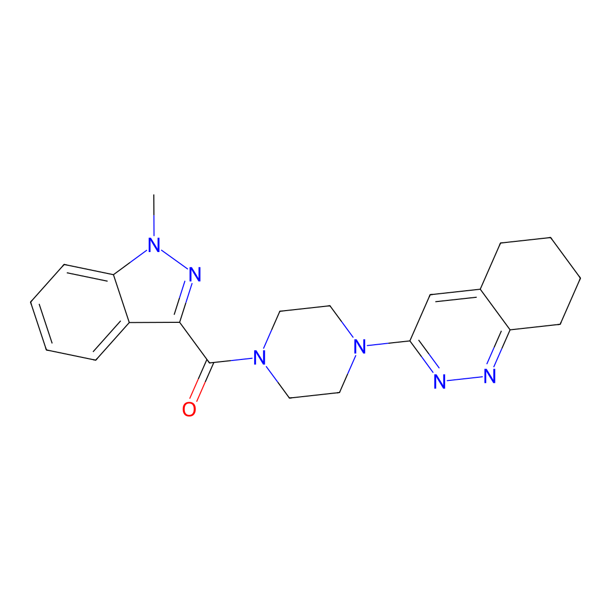 (1-methyl-1H-indazol-3-yl)(4-(5,6,7,8-tetrahydrocinnolin-3-yl)piperazin-1-yl)methanone molecular structure, CAS 2034318-66-4