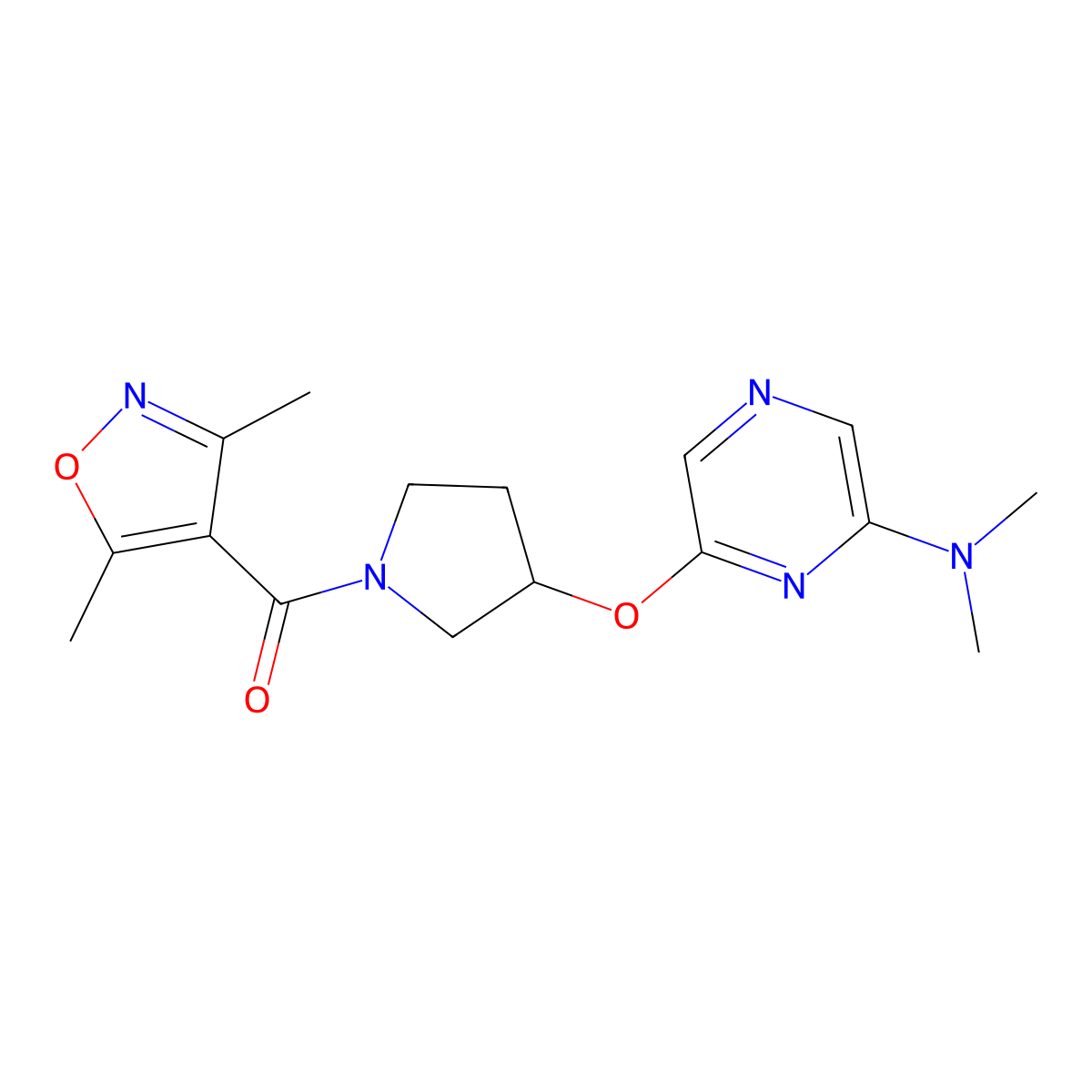 (3-((6-(Dimethylamino)pyrazin-2-yl)oxy)pyrrolidin-1-yl)(3,5-dimethylisoxazol-4-yl)methanone molecular structure, CAS 2034318-67-5