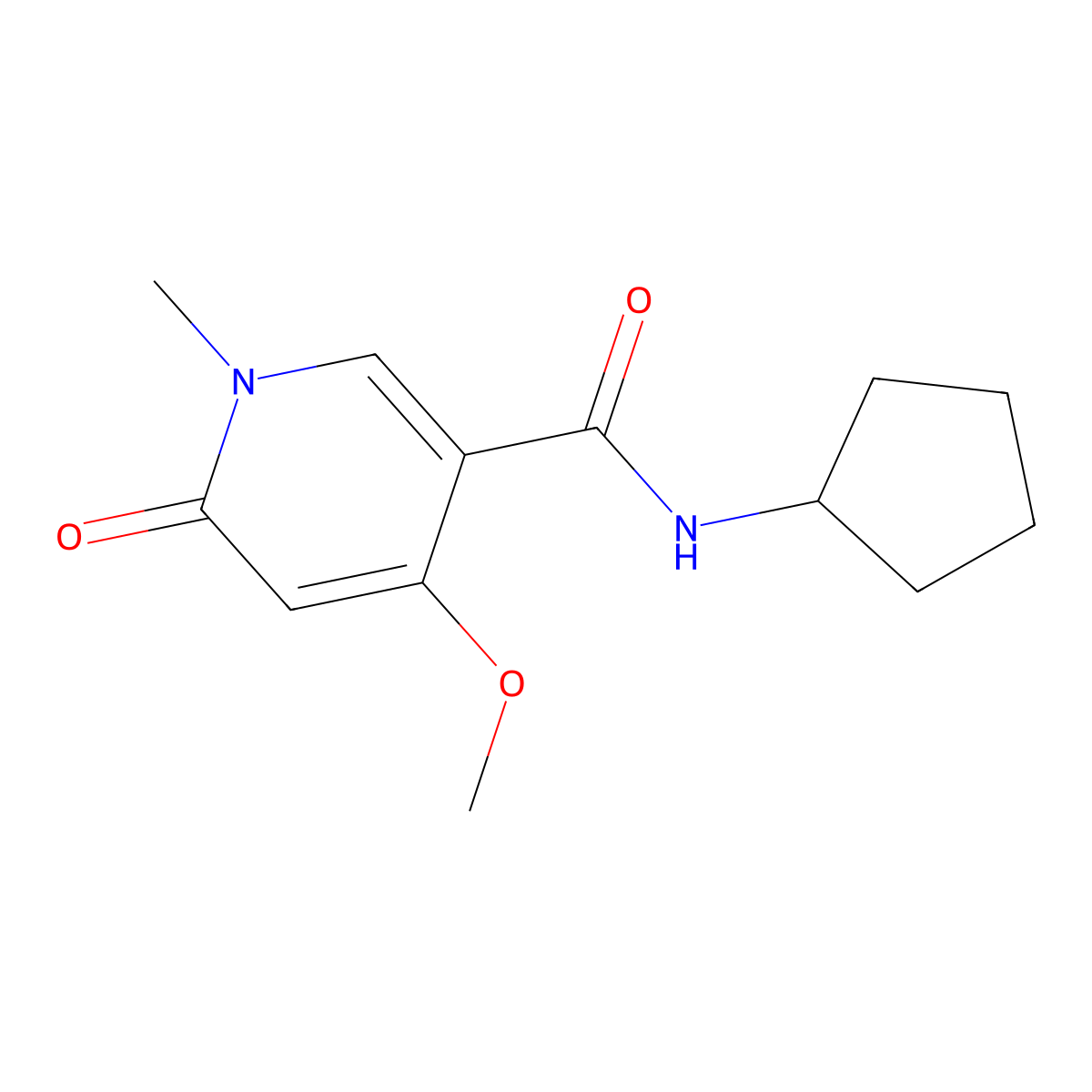 N-cyclopentyl-4-methoxy-1-methyl-6-oxo-1,6-dihydropyridine-3-carboxamide molecular structure, CAS 2034318-68-6