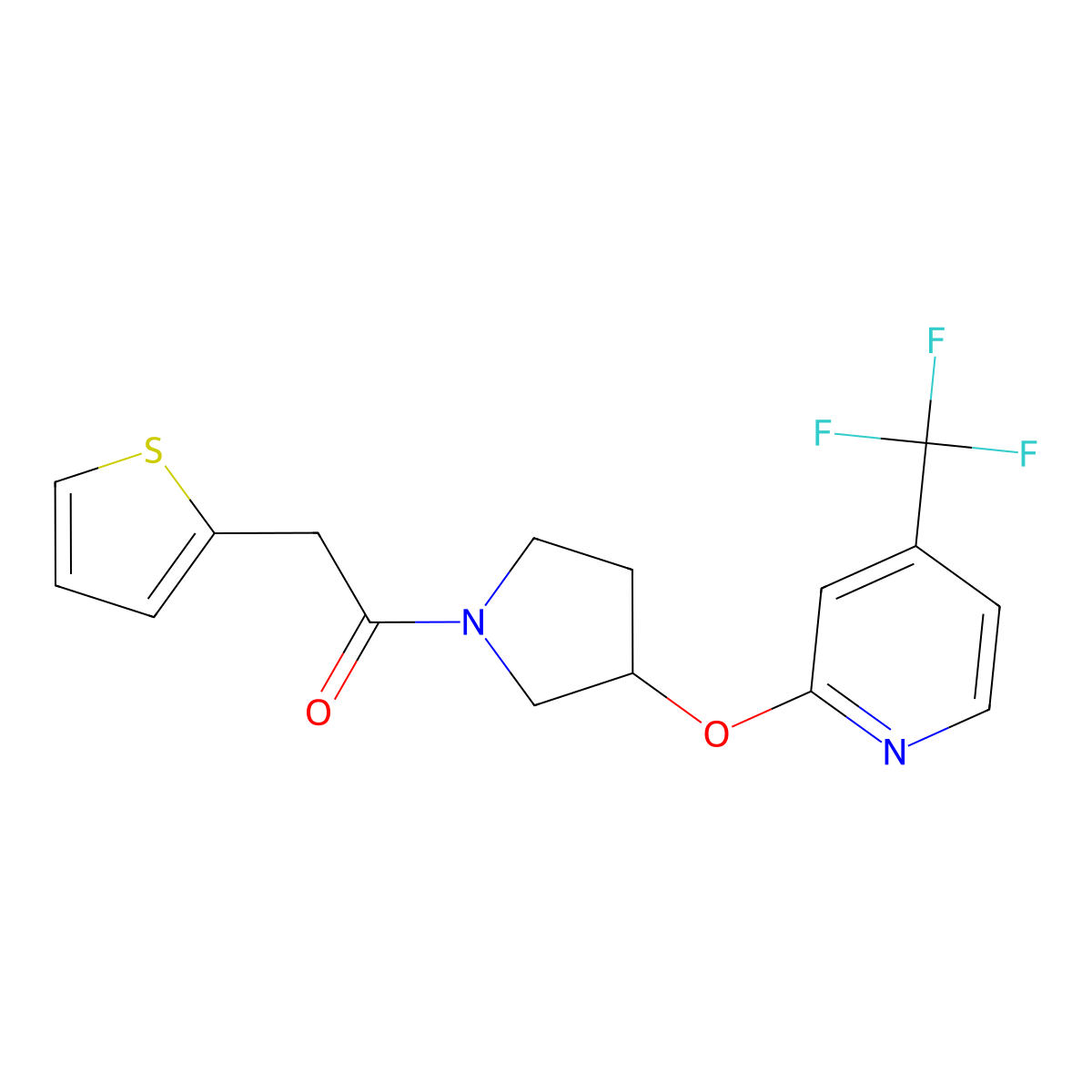 2-(Thiophen-2-yl)-1-(3-((4-(trifluoromethyl)pyridin-2-yl)oxy)pyrrolidin-1-yl)ethanone molecular structure, CAS 2034318-69-7