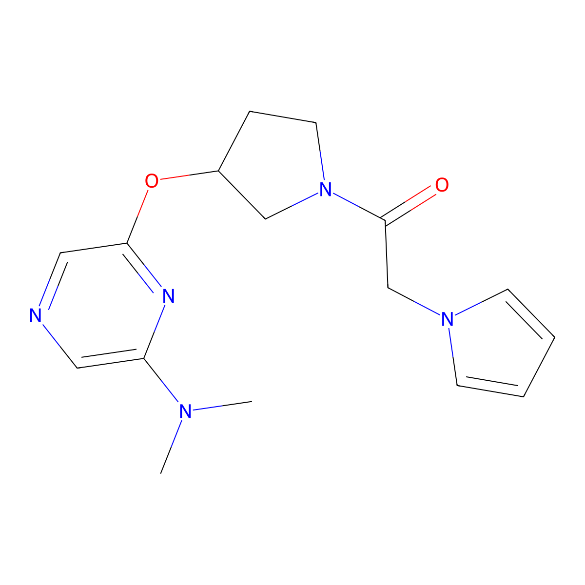 1-(3-((6-(dimethylamino)pyrazin-2-yl)oxy)pyrrolidin-1-yl)-2-(1H-pyrrol-1-yl)ethanone molecular structure, CAS 2034318-72-2