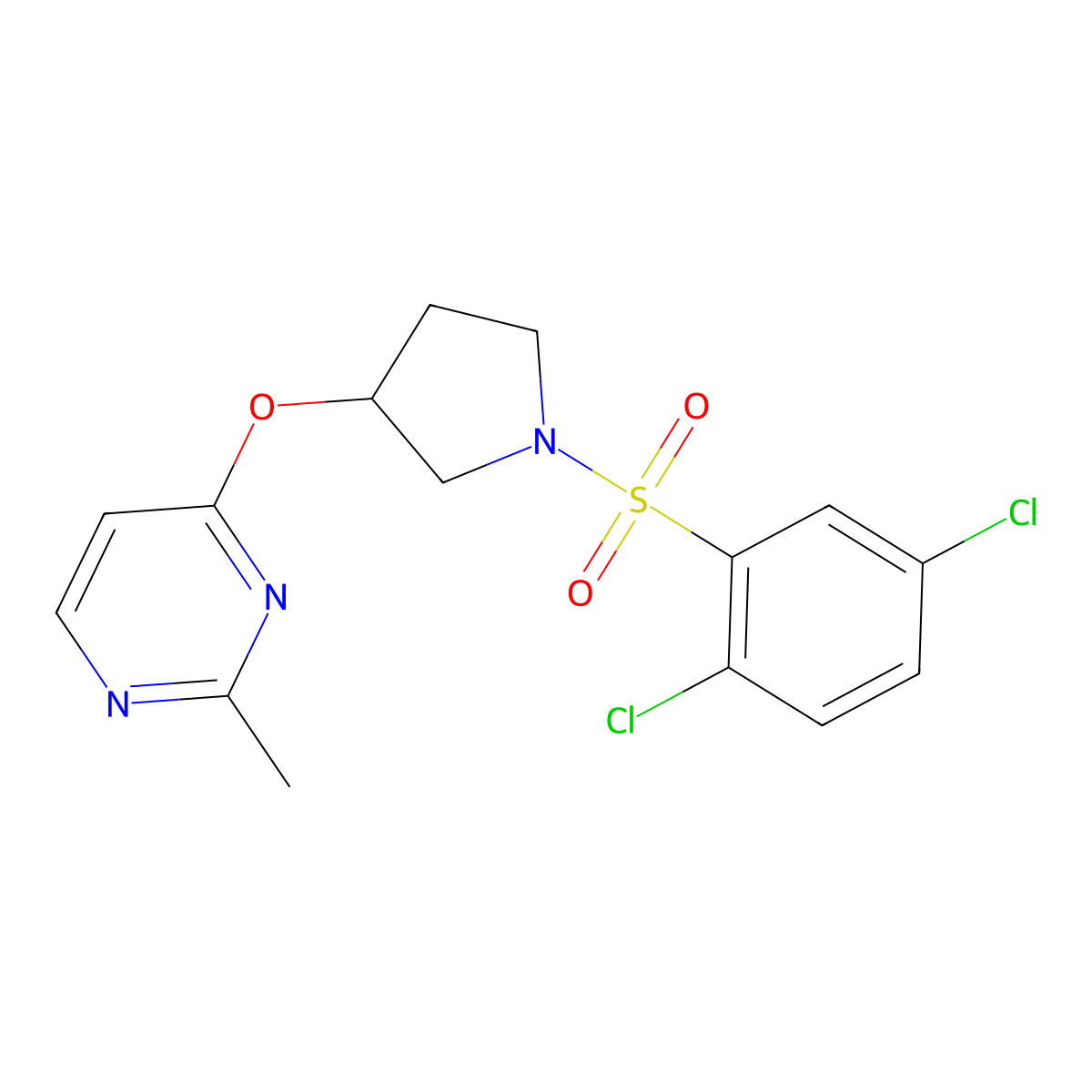 4-{[1-(2,5-Dichlorobenzenesulfonyl)pyrrolidin-3-yl]oxy}-2-methylpyrimidine molecular structure, CAS 2034318-76-6