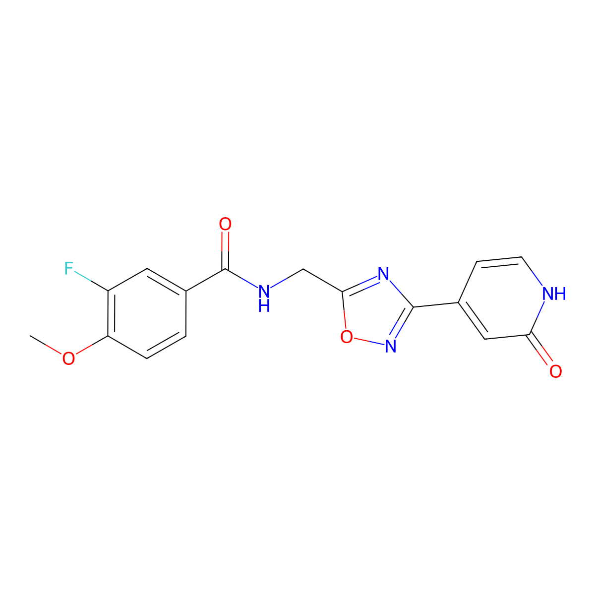 3-fluoro-4-methoxy-N-((3-(2-oxo-1,2-dihydropyridin-4-yl)-1,2,4-oxadiazol-5-yl)methyl)benzamide molecular structure, CAS 2034318-80-2
