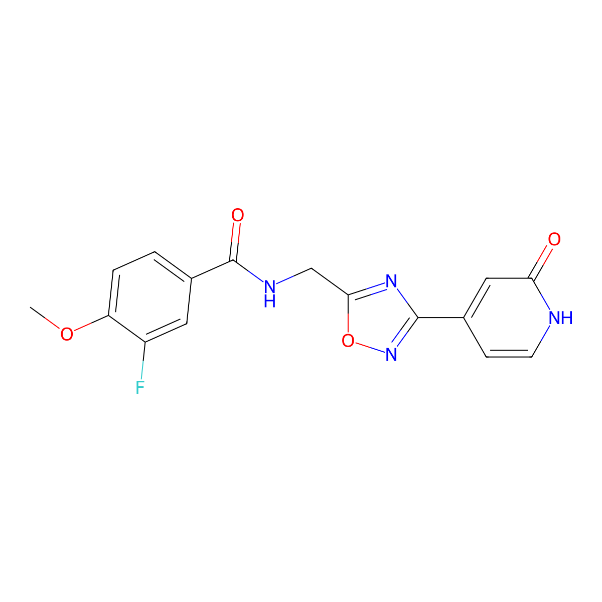 3-fluoro-4-methoxy-N-((3-(2-oxo-1,2-dihydropyridin-4-yl)-1,2,4-oxadiazol-5-yl)methyl)benzamide molecular structure, CAS 2034318-80-2