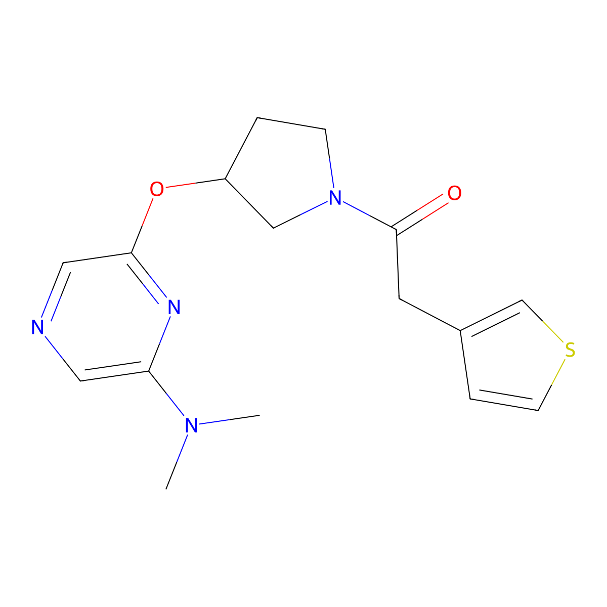 1-(3-((6-(Dimethylamino)pyrazin-2-yl)oxy)pyrrolidin-1-yl)-2-(thiophen-3-yl)ethanone molecular structure, CAS 2034318-85-7