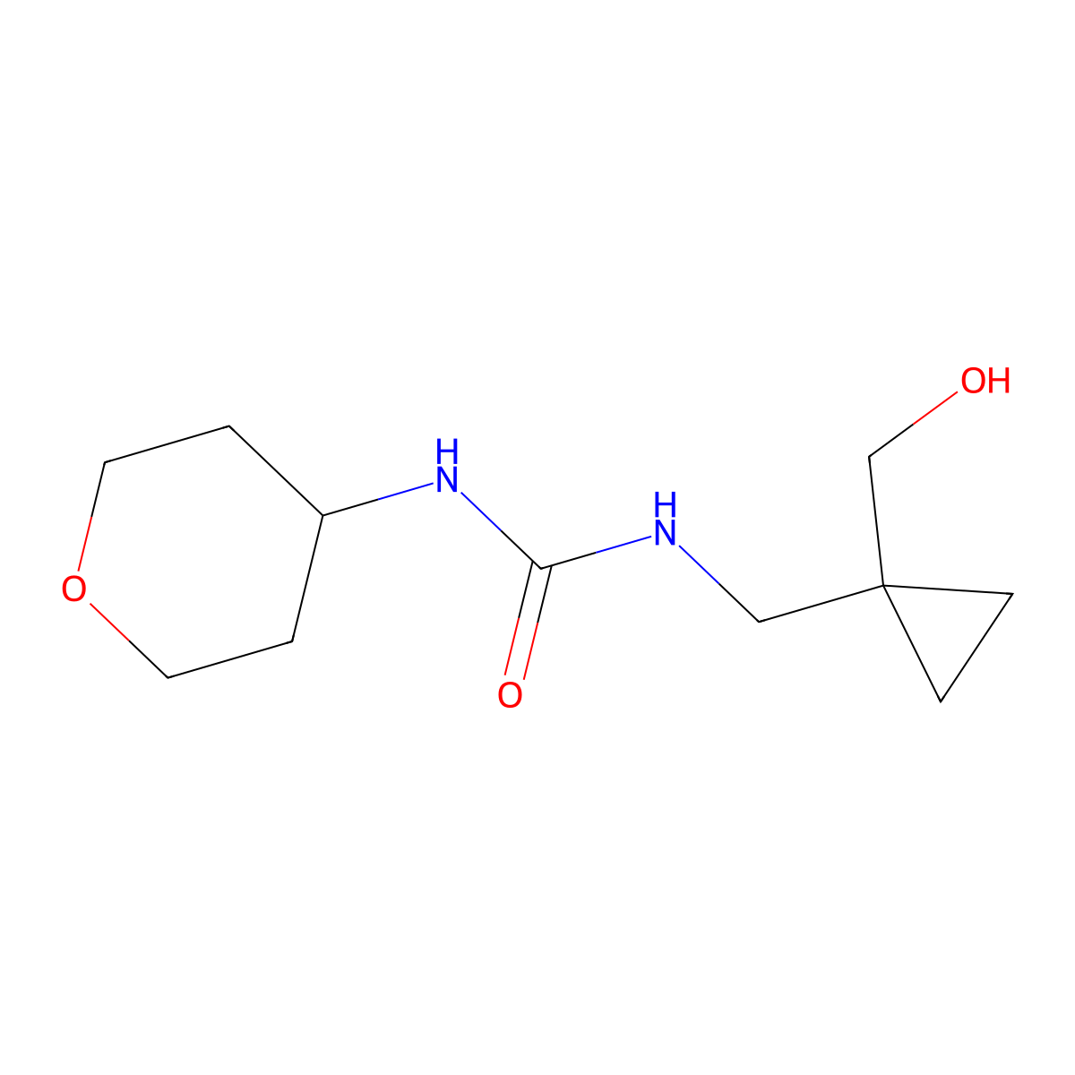 1-((1-(hydroxymethyl)cyclopropyl)methyl)-3-(tetrahydro-2H-pyran-4-yl)urea molecular structure, CAS 2034318-88-0