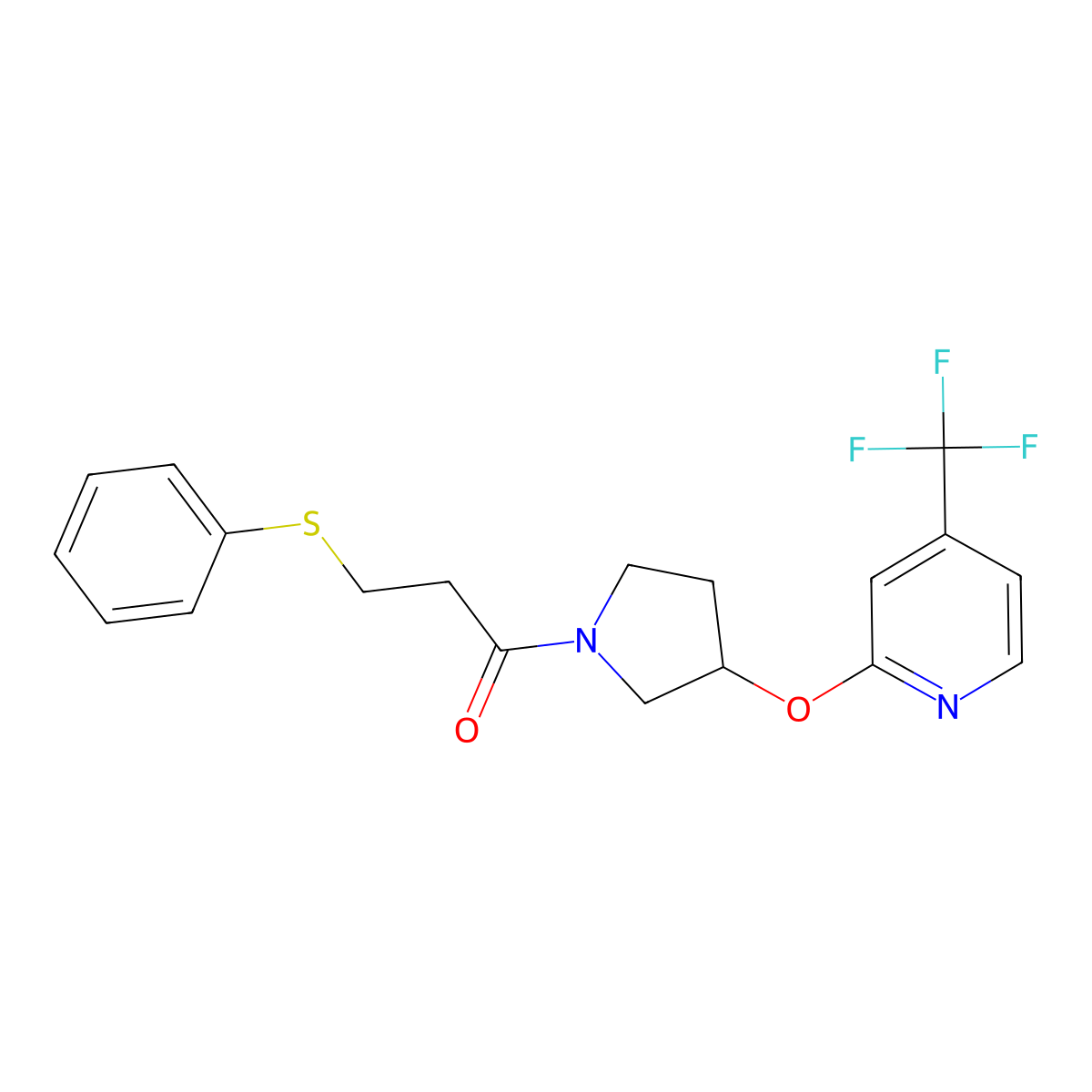 3-(Phenylthio)-1-(3-((4-(trifluoromethyl)pyridin-2-yl)oxy)pyrrolidin-1-yl)propan-1-one molecular structure, CAS 2034318-89-1