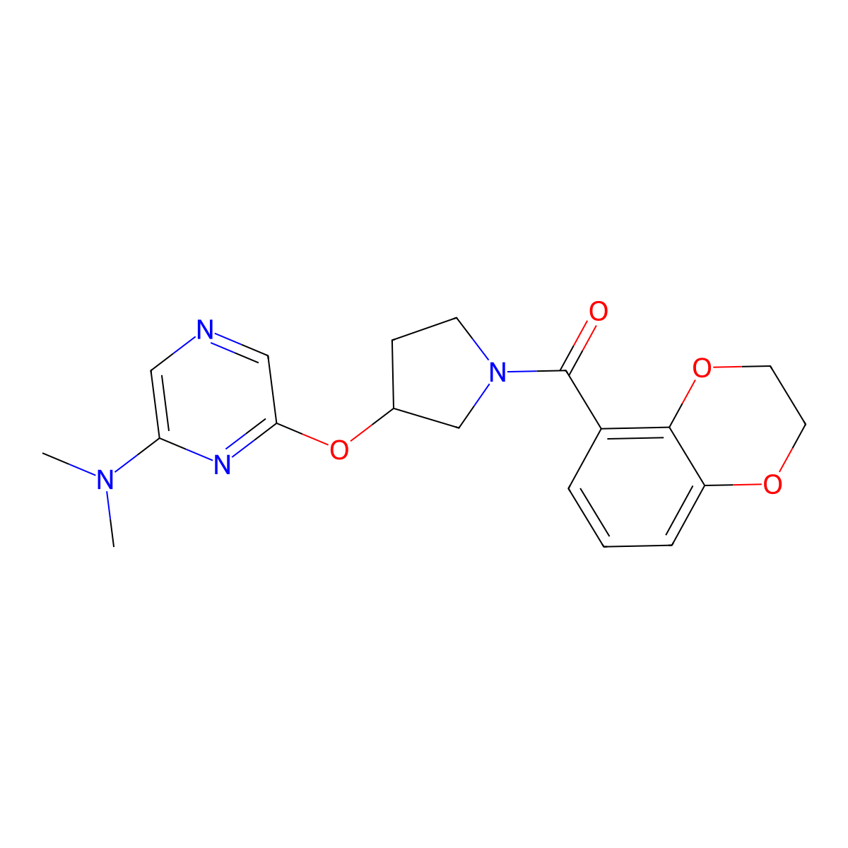 (2,3-Dihydrobenzo[b][1,4]dioxin-5-yl)(3-((6-(dimethylamino)pyrazin-2-yl)oxy)pyrrolidin-1-yl)methanone molecular structure, CAS 2034318-91-5