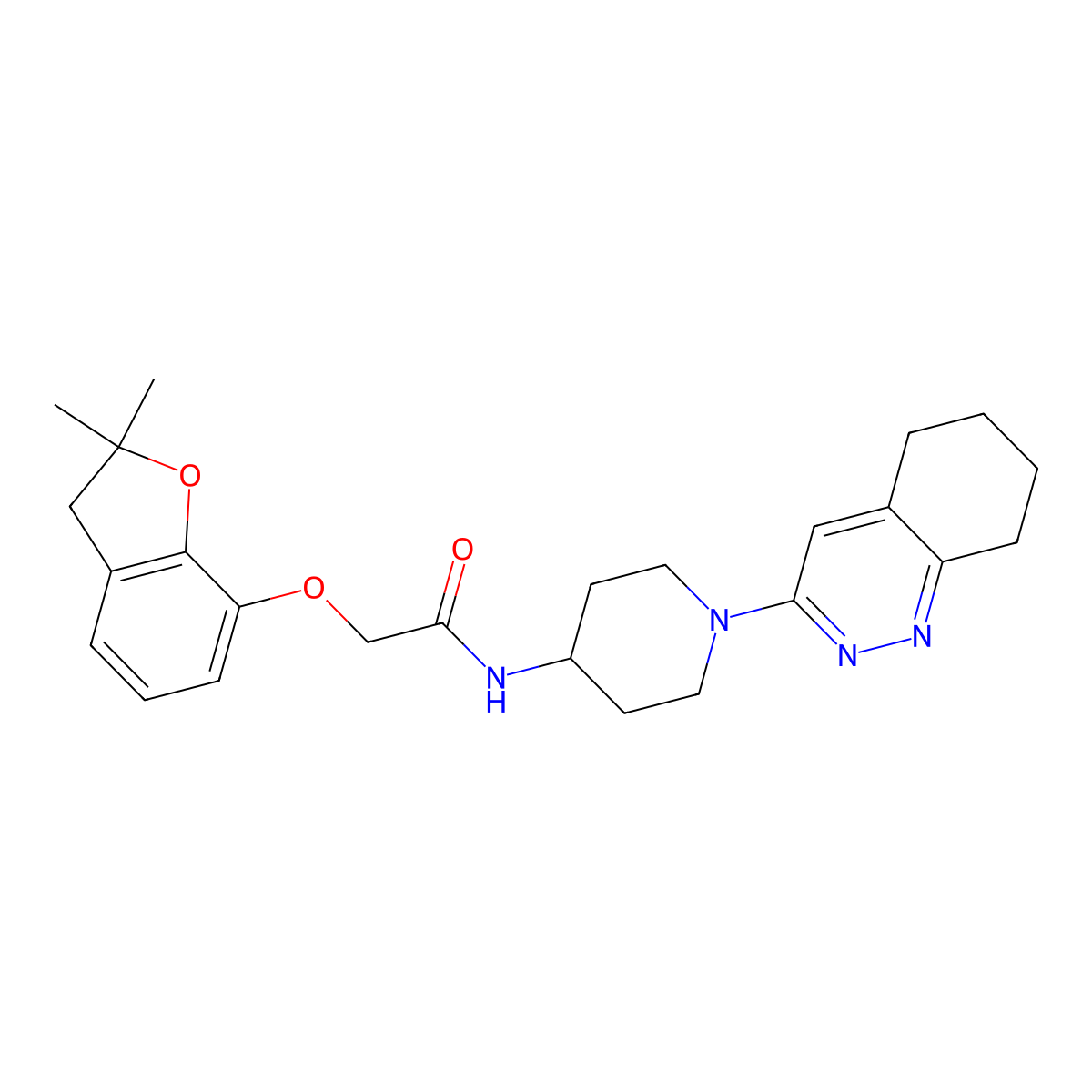 2-((2,2-dimethyl-2,3-dihydrobenzofuran-7-yl)oxy)-N-(1-(5,6,7,8-tetrahydrocinnolin-3-yl)piperidin-4-yl)acetamide molecular structure, CAS 2034318-95-9