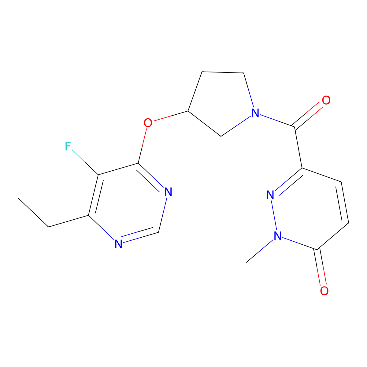 6-(3-((6-ethyl-5-fluoropyrimidin-4-yl)oxy)pyrrolidine-1-carbonyl)-2-methylpyridazin-3(2H)-one molecular structure, CAS 2034318-96-0