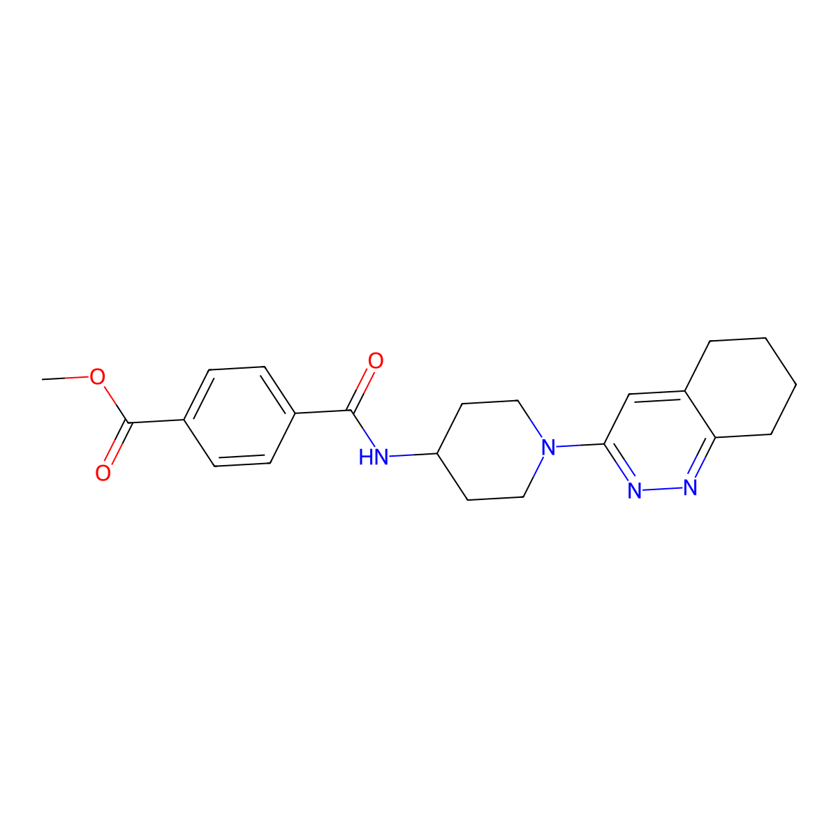 Methyl 4-((1-(5,6,7,8-tetrahydrocinnolin-3-yl)piperidin-4-yl)carbamoyl)benzoate molecular structure, CAS 2034318-98-2