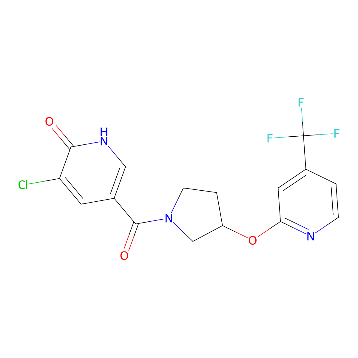 (5-Chloro-6-hydroxypyridin-3-yl)(3-((4-(trifluoromethyl)pyridin-2-yl)oxy)pyrrolidin-1-yl)methanone molecular structure, CAS 2034319-01-0