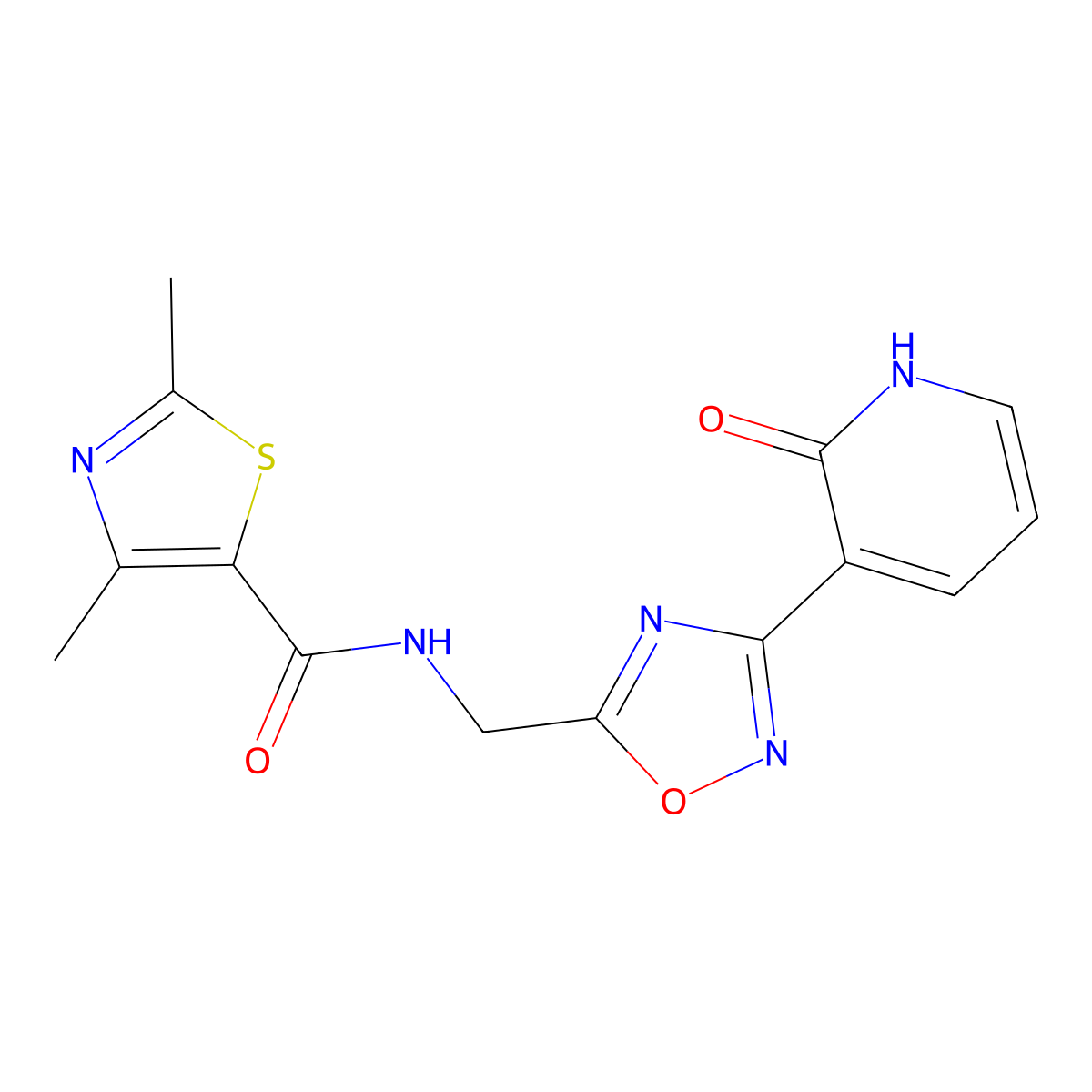 2,4-dimethyl-N-((3-(2-oxo-1,2-dihydropyridin-3-yl)-1,2,4-oxadiazol-5-yl)methyl)thiazole-5-carboxamide molecular structure, CAS 2034319-05-4