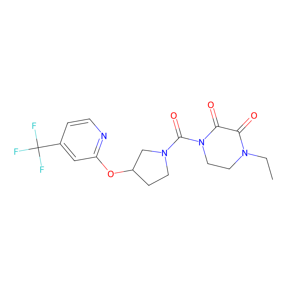 1-Ethyl-4-(3-((4-(trifluoromethyl)pyridin-2-yl)oxy)pyrrolidine-1-carbonyl)piperazine-2,3-dione molecular structure, CAS 2034319-11-2