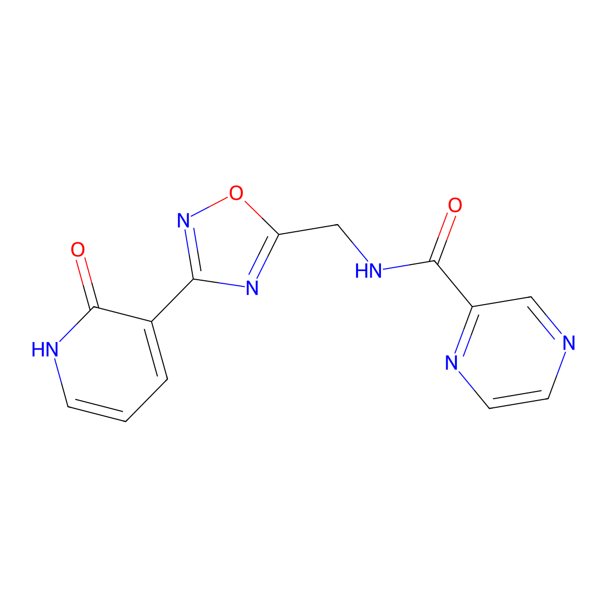 N-((3-(2-oxo-1,2-dihydropyridin-3-yl)-1,2,4-oxadiazol-5-yl)methyl)pyrazine-2-carboxamide molecular structure, CAS 2034319-13-4