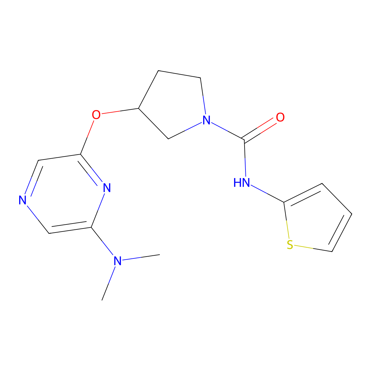 3-((6-(dimethylamino)pyrazin-2-yl)oxy)-N-(thiophen-2-yl)pyrrolidine-1-carboxamide molecular structure, CAS 2034319-14-5