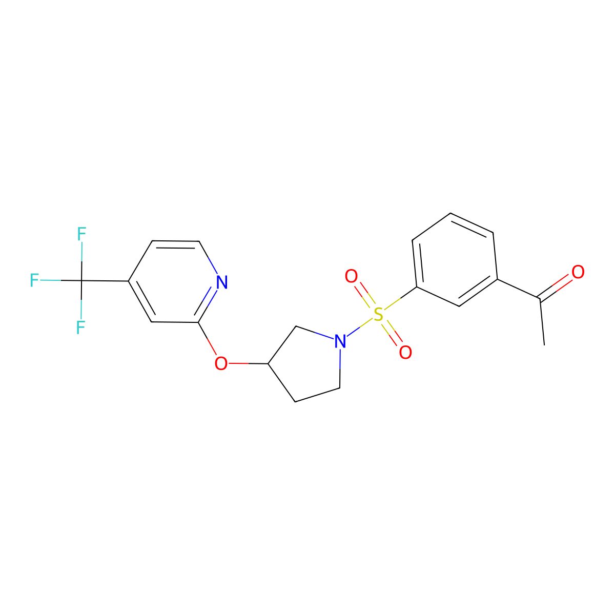 1-(3-((3-((4-(Trifluoromethyl)pyridin-2-yl)oxy)pyrrolidin-1-yl)sulfonyl)phenyl)ethanone molecular structure, CAS 2034319-16-7