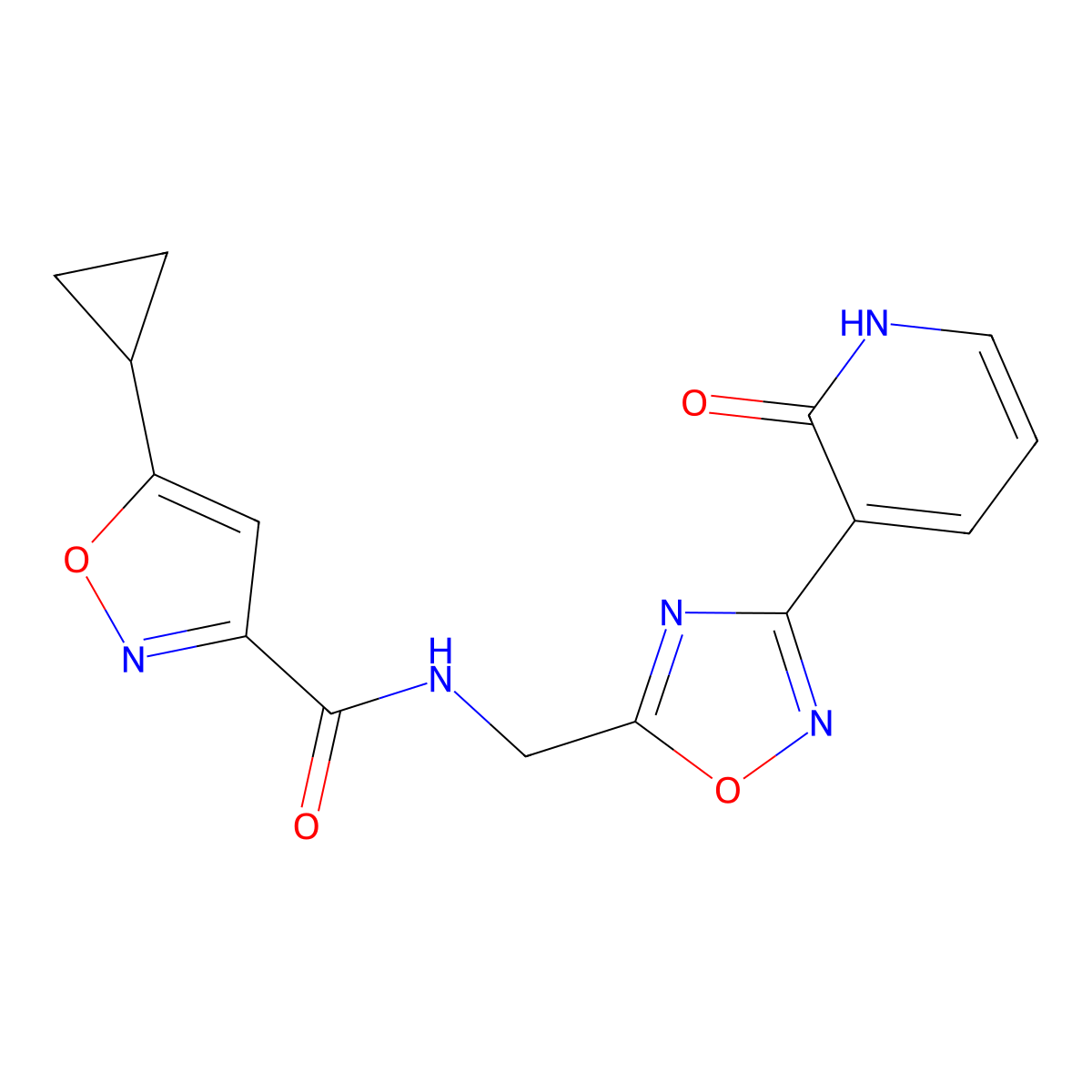 5-cyclopropyl-N-((3-(2-oxo-1,2-dihydropyridin-3-yl)-1,2,4-oxadiazol-5-yl)methyl)isoxazole-3-carboxamide molecular structure, CAS 2034319-18-9