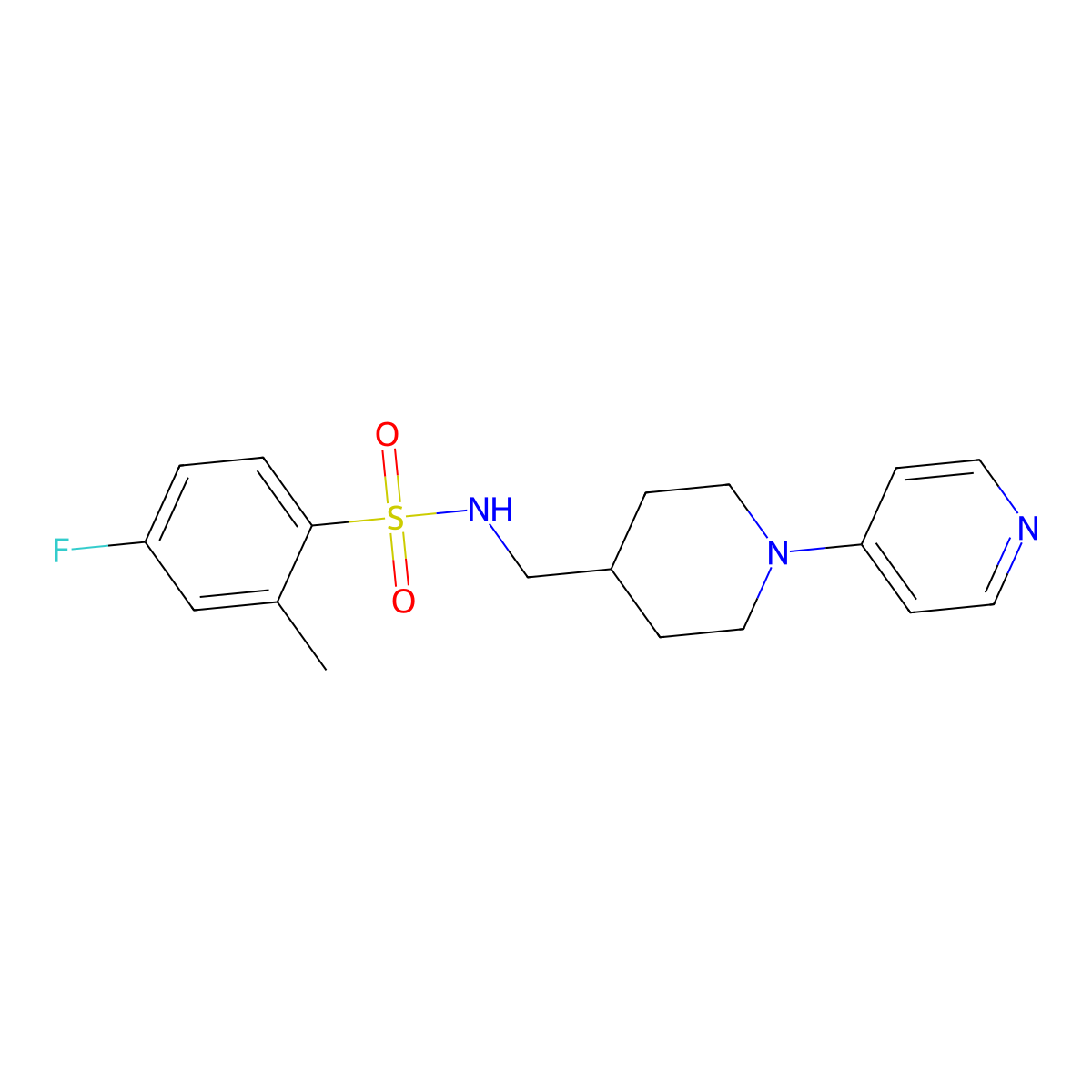 4-fluoro-2-methyl-N-((1-(pyridin-4-yl)piperidin-4-yl)methyl)benzenesulfonamide molecular structure, CAS 2034319-23-6