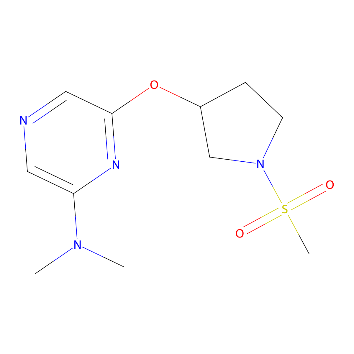 N,N-dimethyl-6-((1-(methylsulfonyl)pyrrolidin-3-yl)oxy)pyrazin-2-amine molecular structure, CAS 2034319-27-0